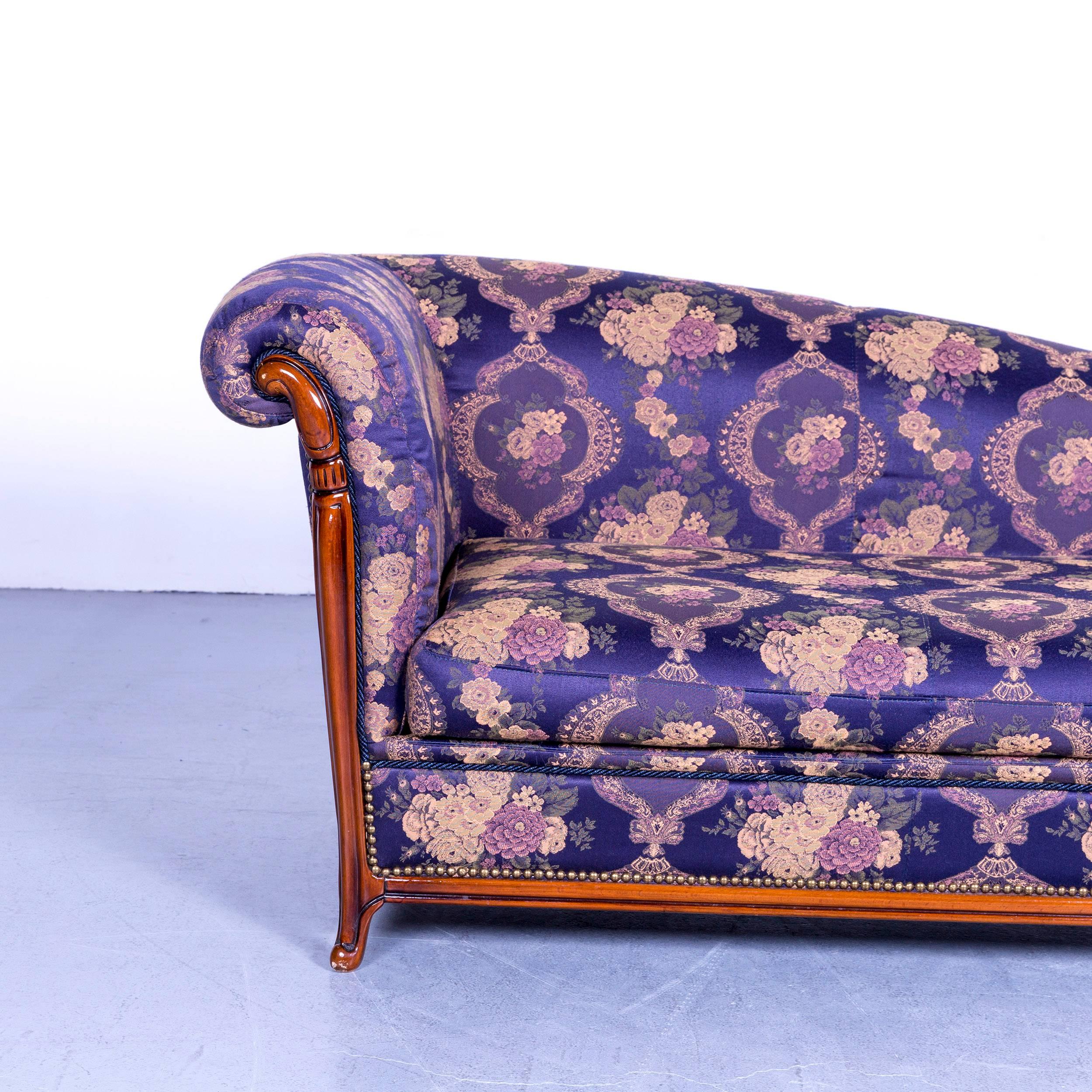 Italian Nieri Palatino Designer Sofa Recamier Purple Blue Fabric Couch Flowers