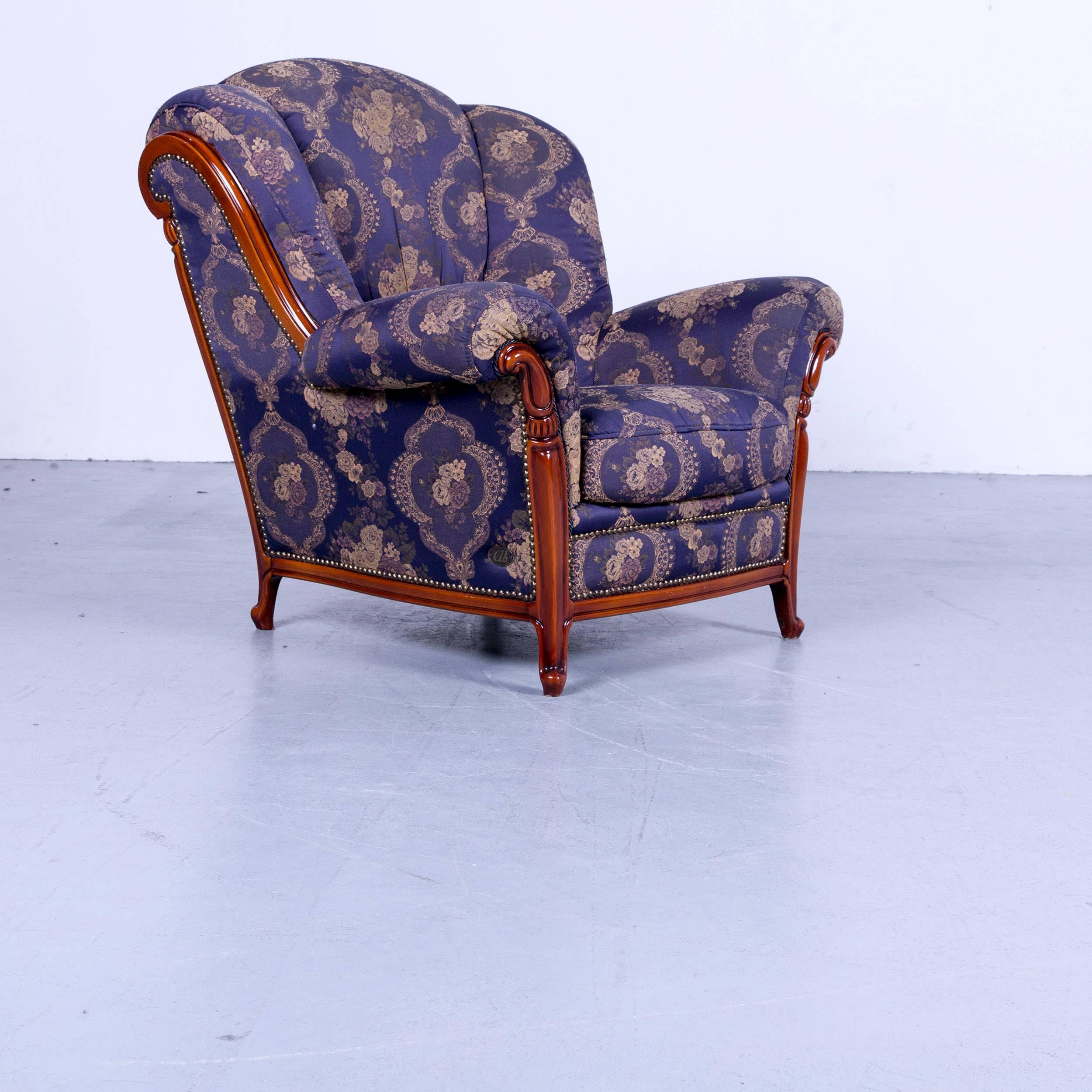 Nieri Palatino Designer Sofa Set Purple Blue Fabric Couch 3+2+1+Footstool 2