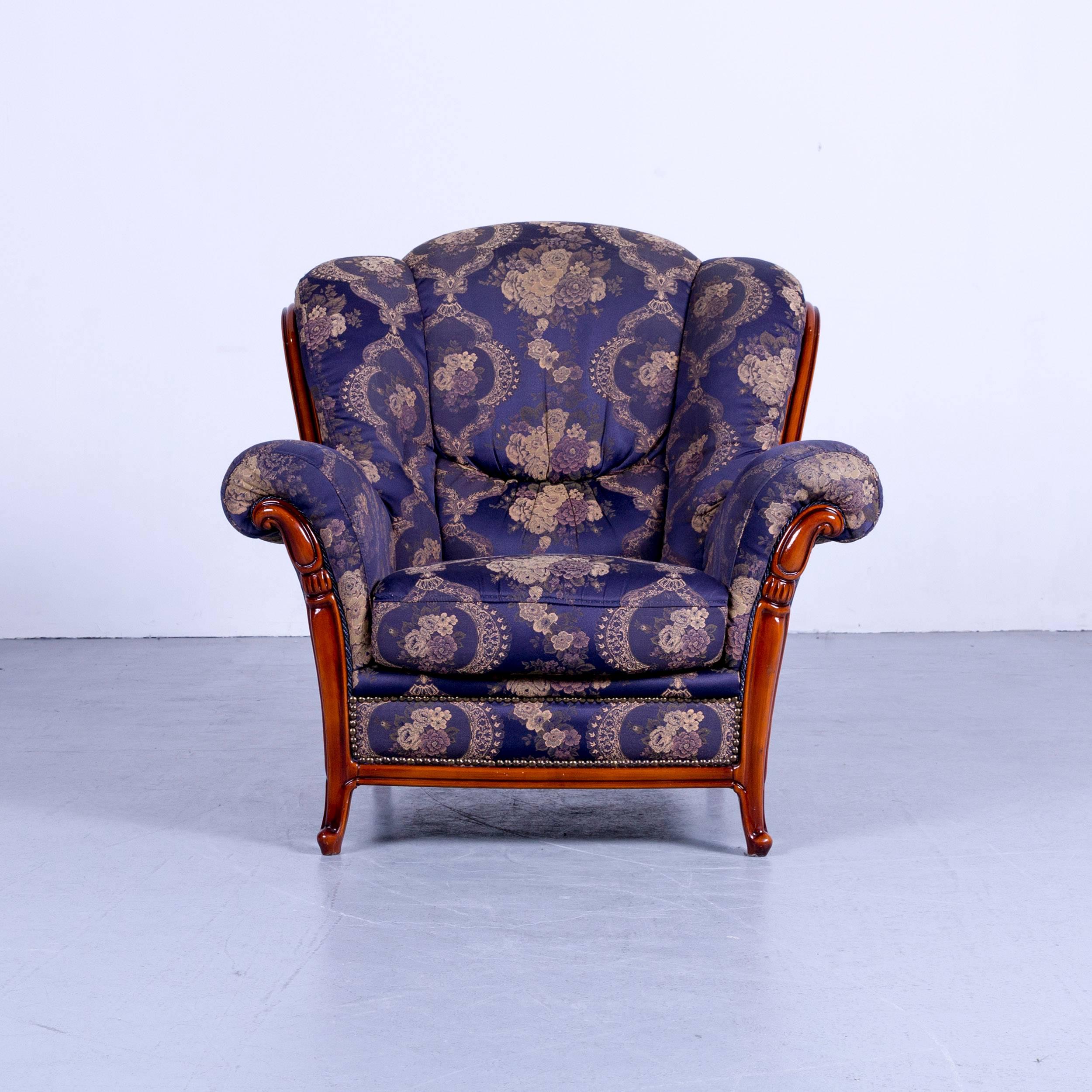 Nieri Palatino Designer Sofa Set Purple Blue Fabric Couch 3+2+1+Footstool 3
