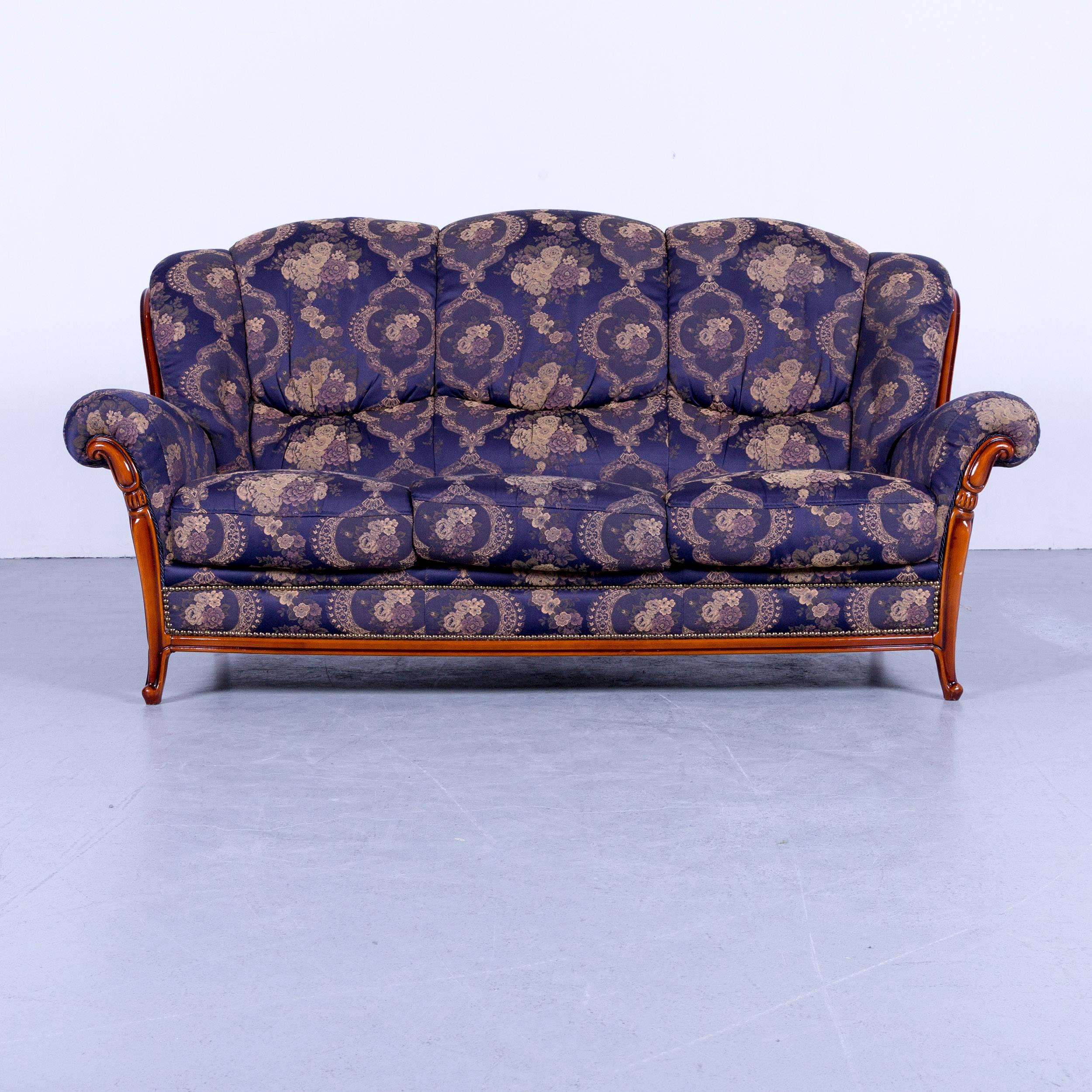Nieri Palatino designer sofa set purple blue fabric couch 3+2+1+Footstool flowers made in Italy.
 