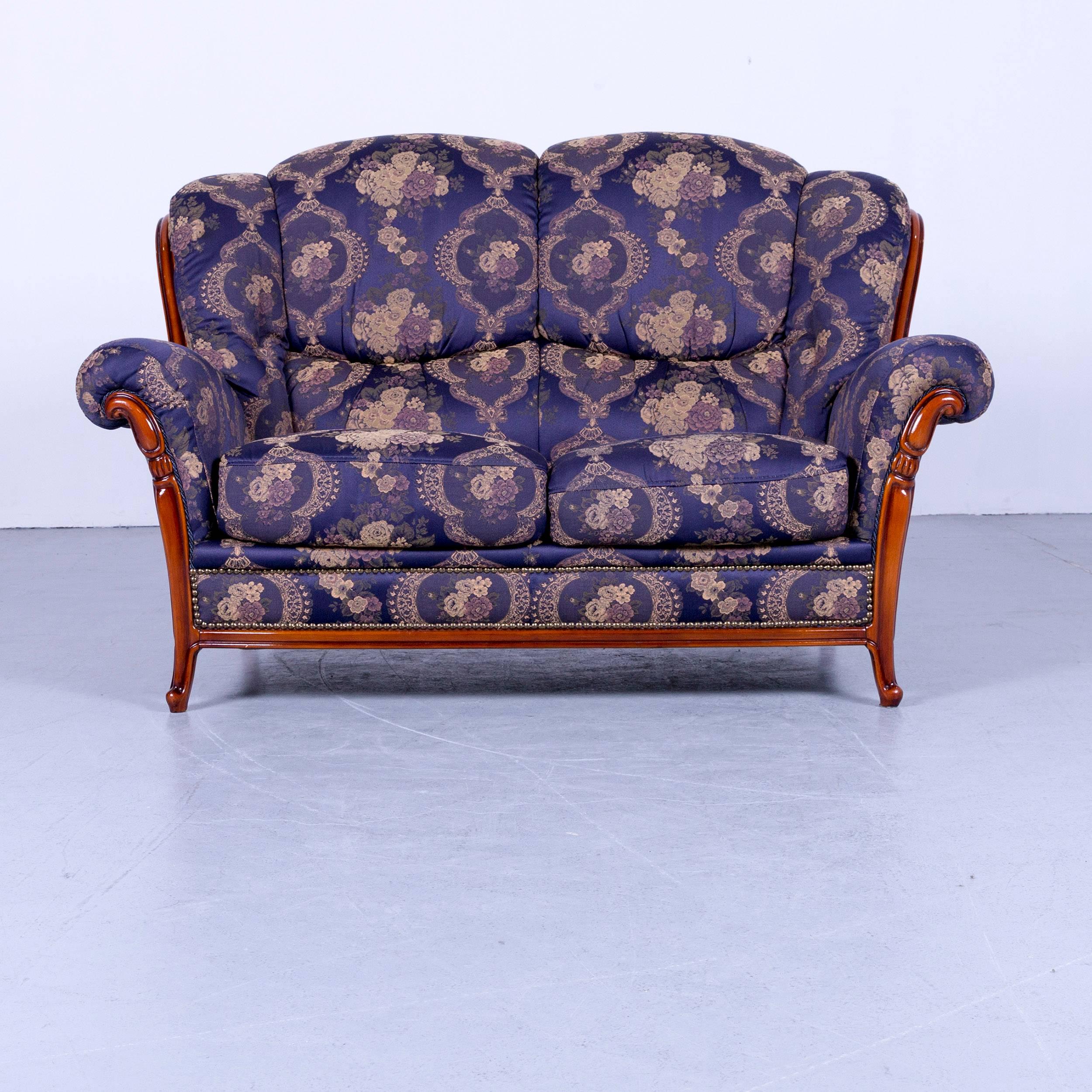 Italian Nieri Palatino Designer Sofa Set Purple Blue Fabric Couch 3+2+1+Footstool