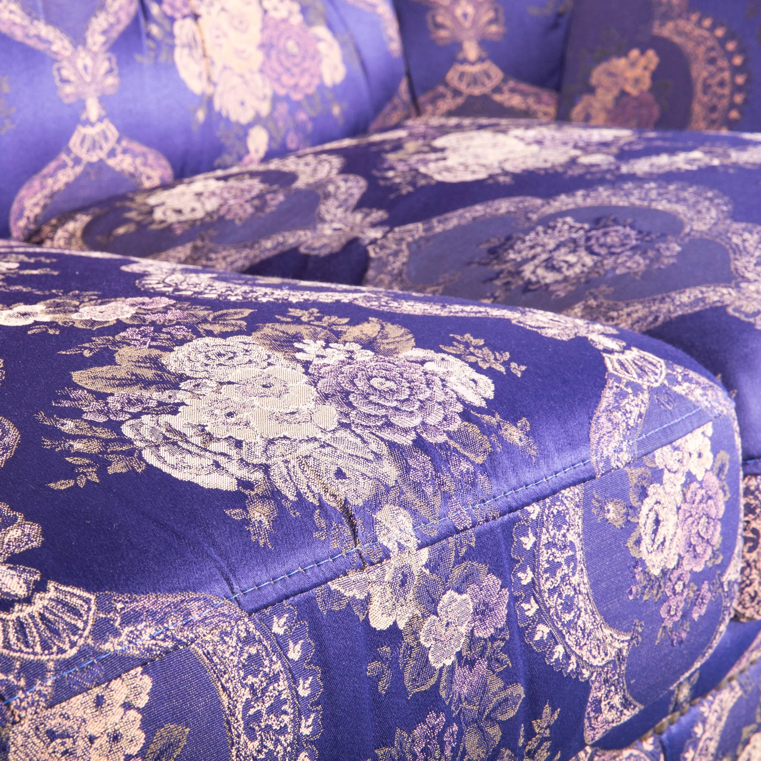 Contemporary Nieri Palatino Designer Sofa Set Purple Blue Fabric Couch 3+2+1+Footstool
