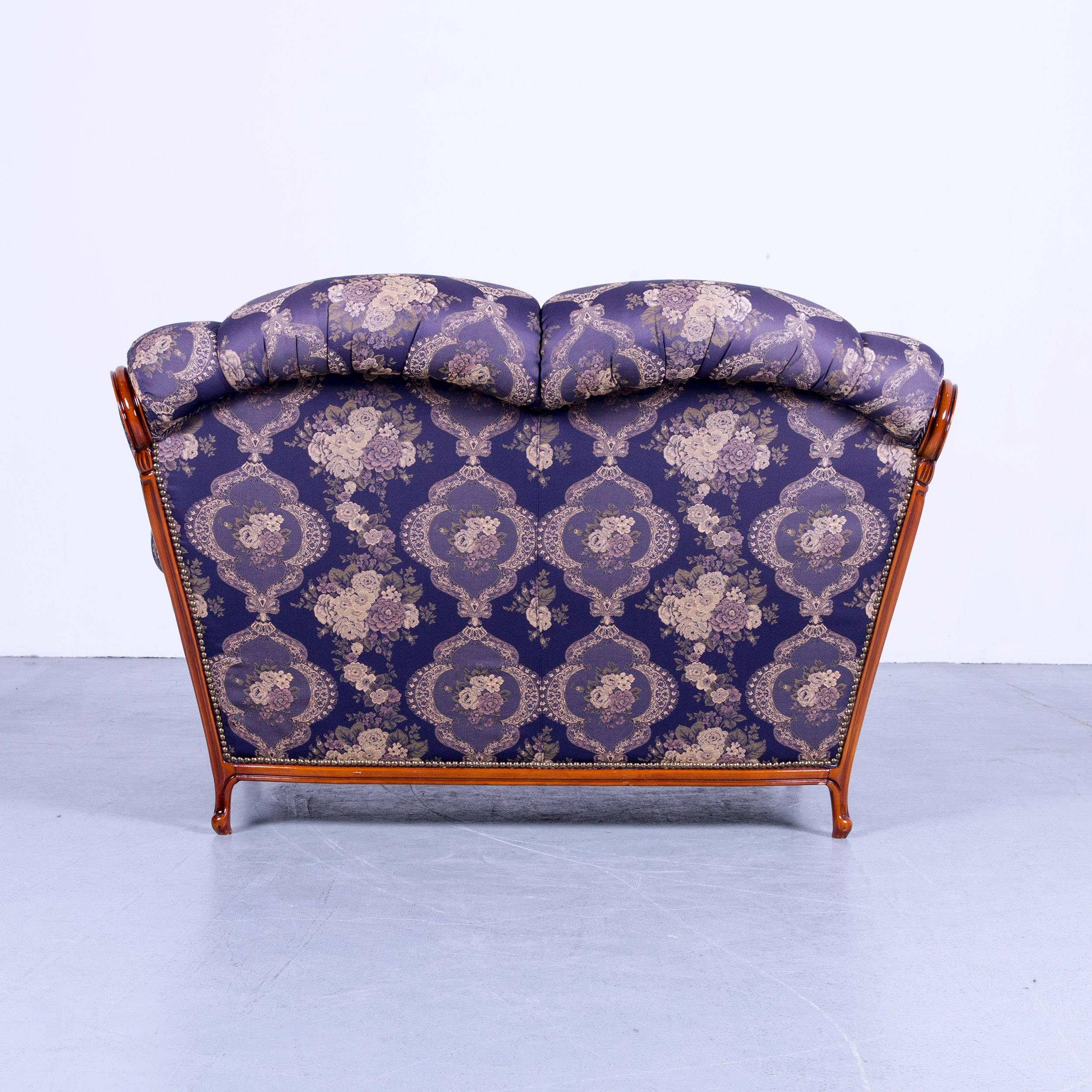 Nieri Palatino Designer Sofa Set Purple Blue Fabric Couch 3+2+1+Footstool 1