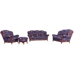 Nieri Palatino Designer Sofa-Set lila-blaue Stoff-Kommode 3+2+1+Footstool