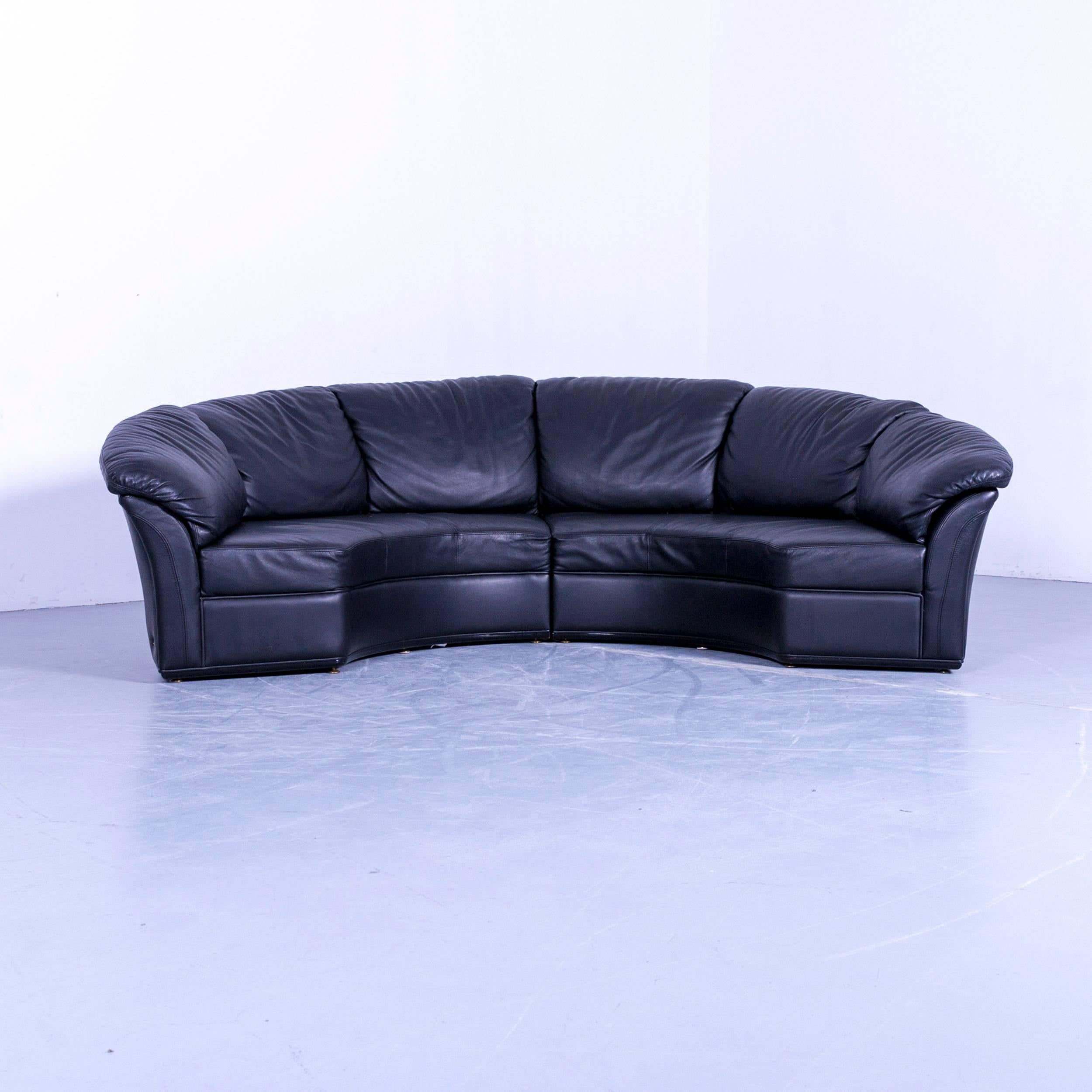 Allemand Nieri Planet Designer Sofa Cuir Noir Canapé Quatre Sièges Pouf