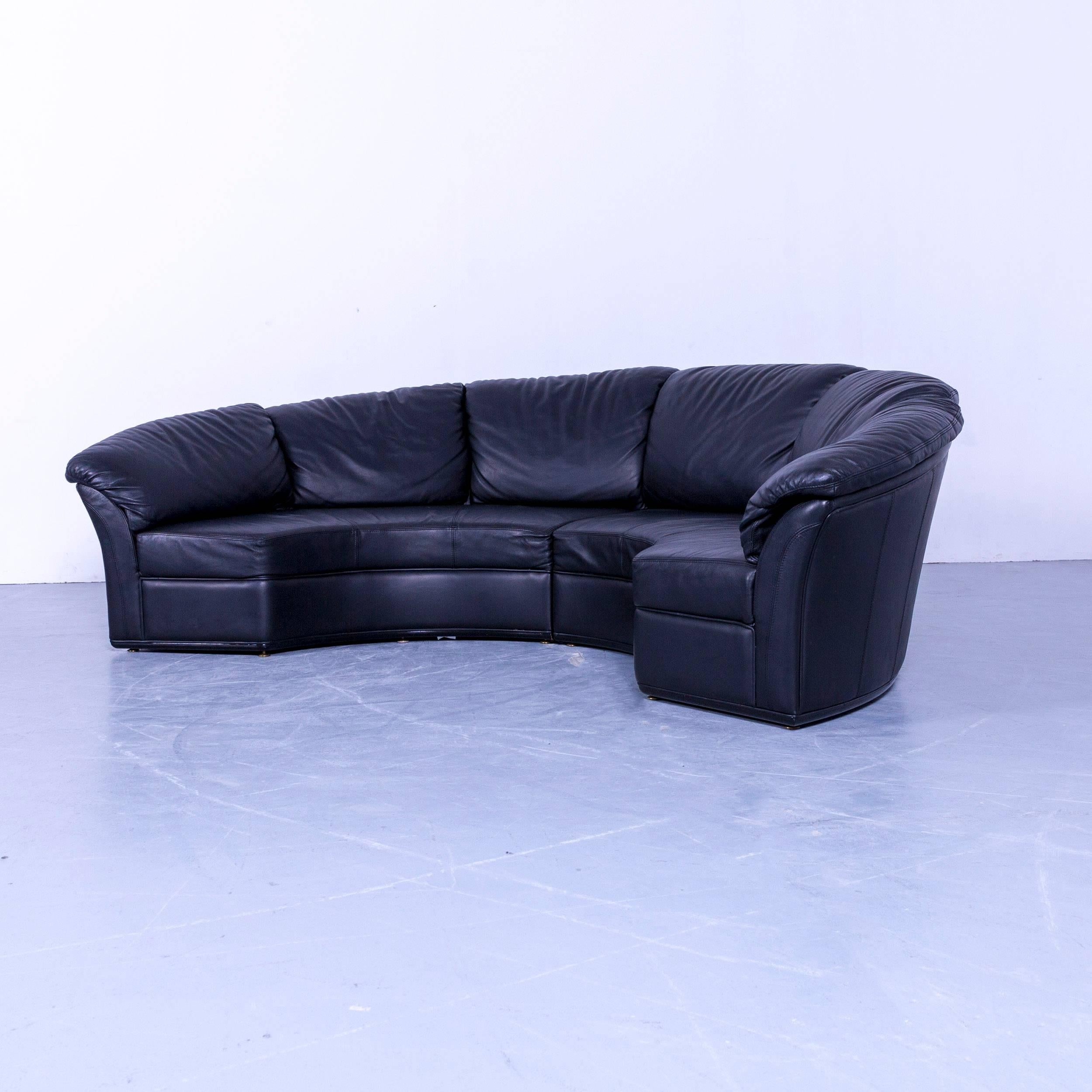 Nieri Planet Designer Sofa Cuir Noir Canapé Quatre Sièges Pouf Bon état à Cologne, DE