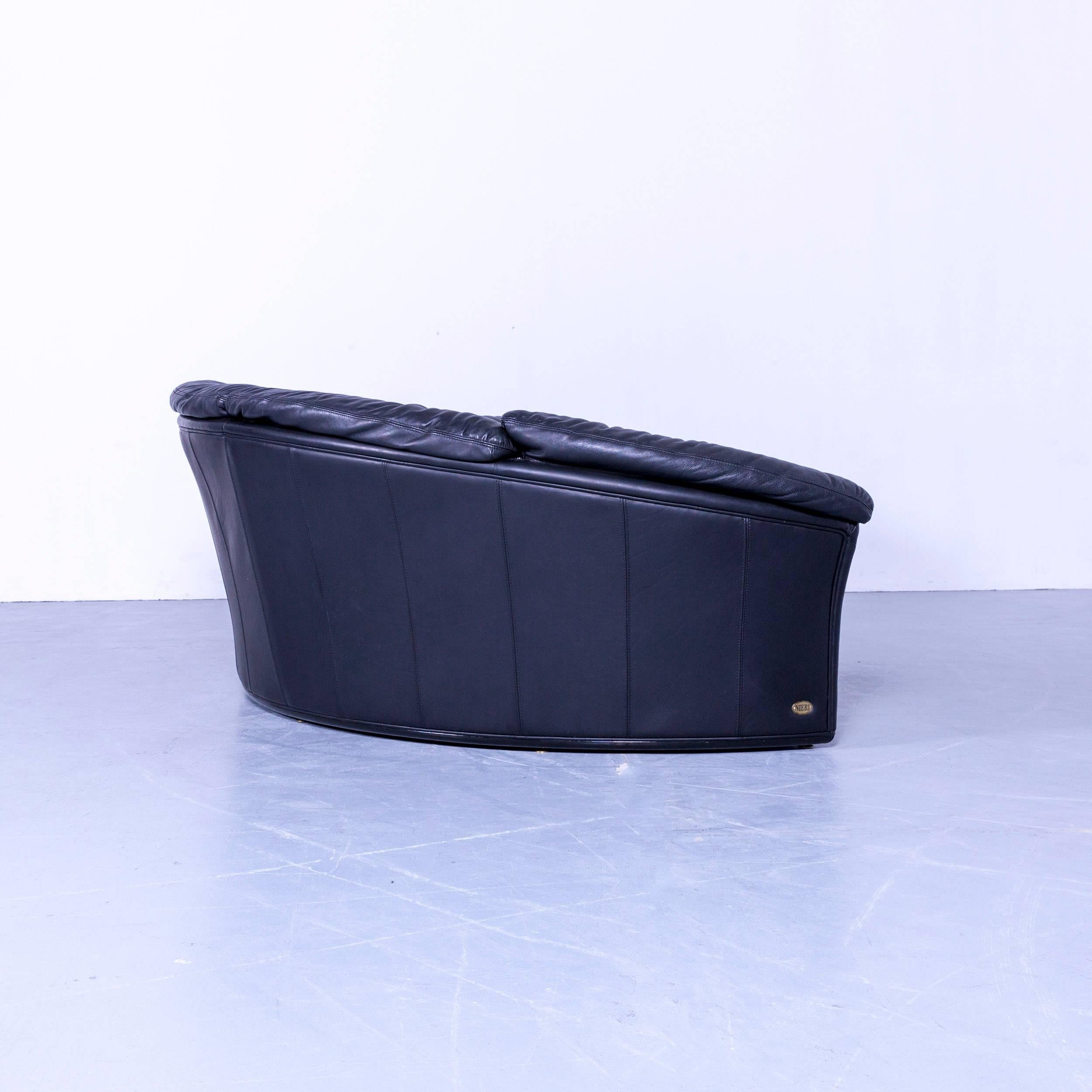 Nieri Planet Designer Sofa Cuir Noir Canapé Quatre Sièges Pouf 3