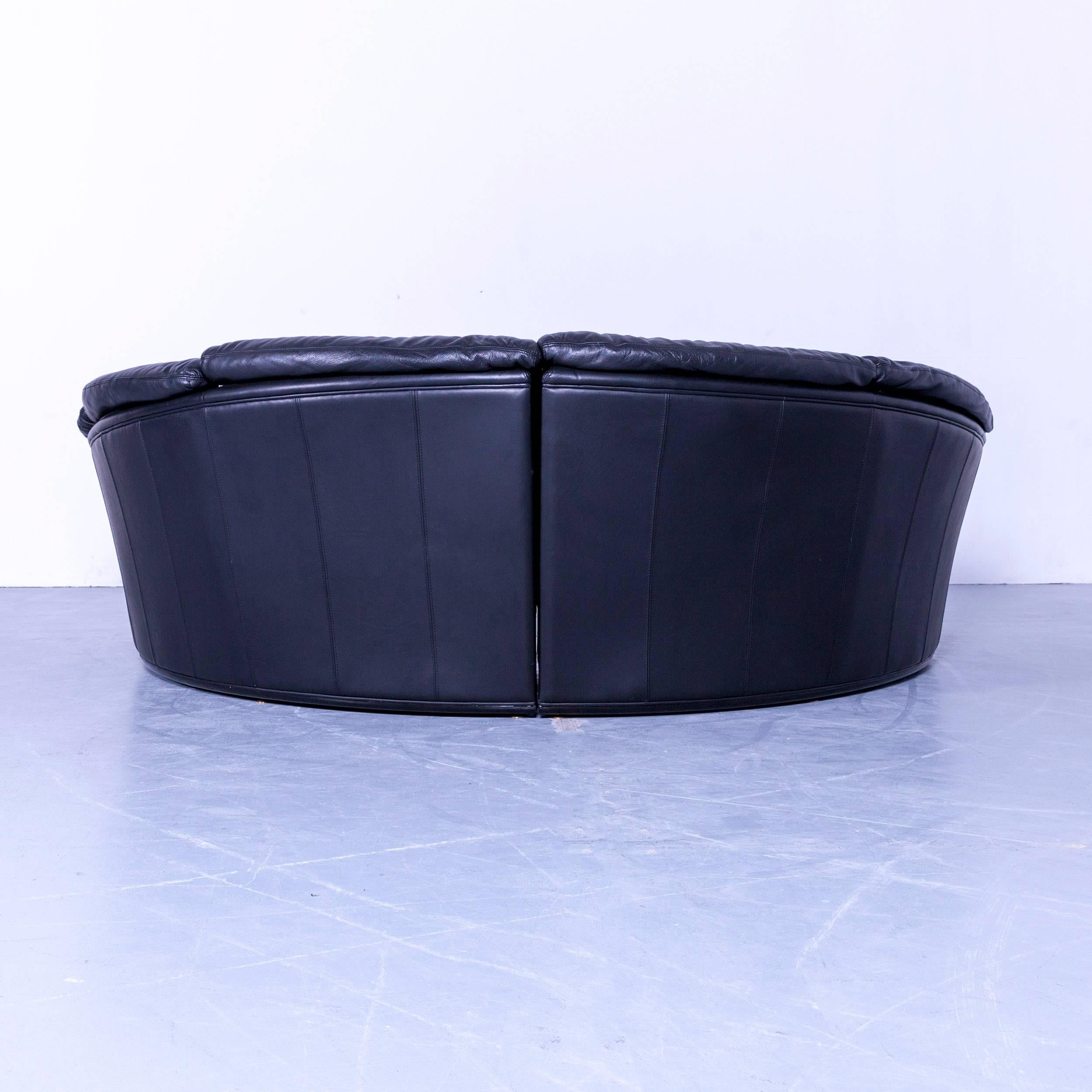 Nieri Planet Designer Sofa Cuir Noir Canapé Quatre Sièges Pouf 4
