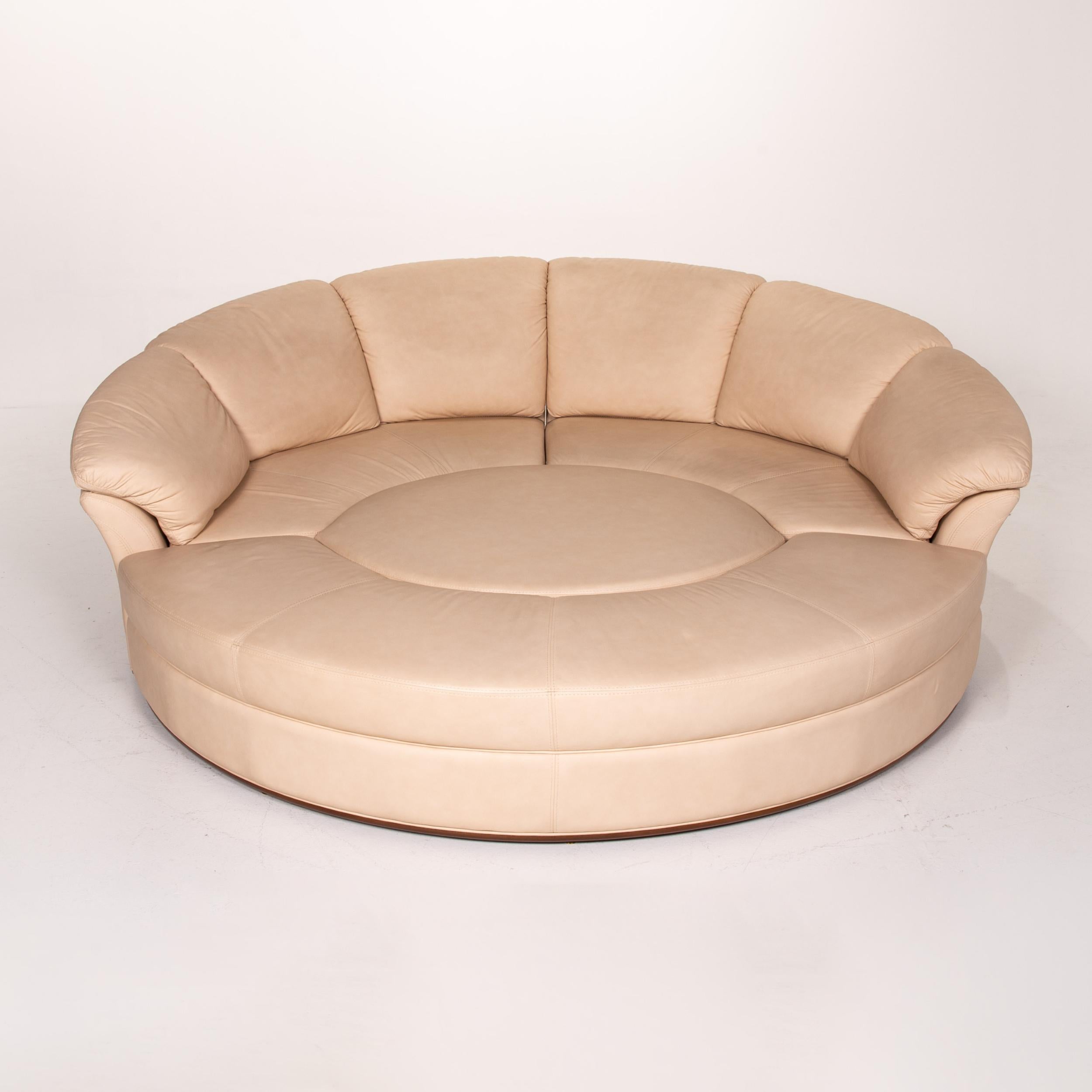 Nieri Planet Leder Eck-Sofa Beige Sofa mit rundem Holztablettbezug 2