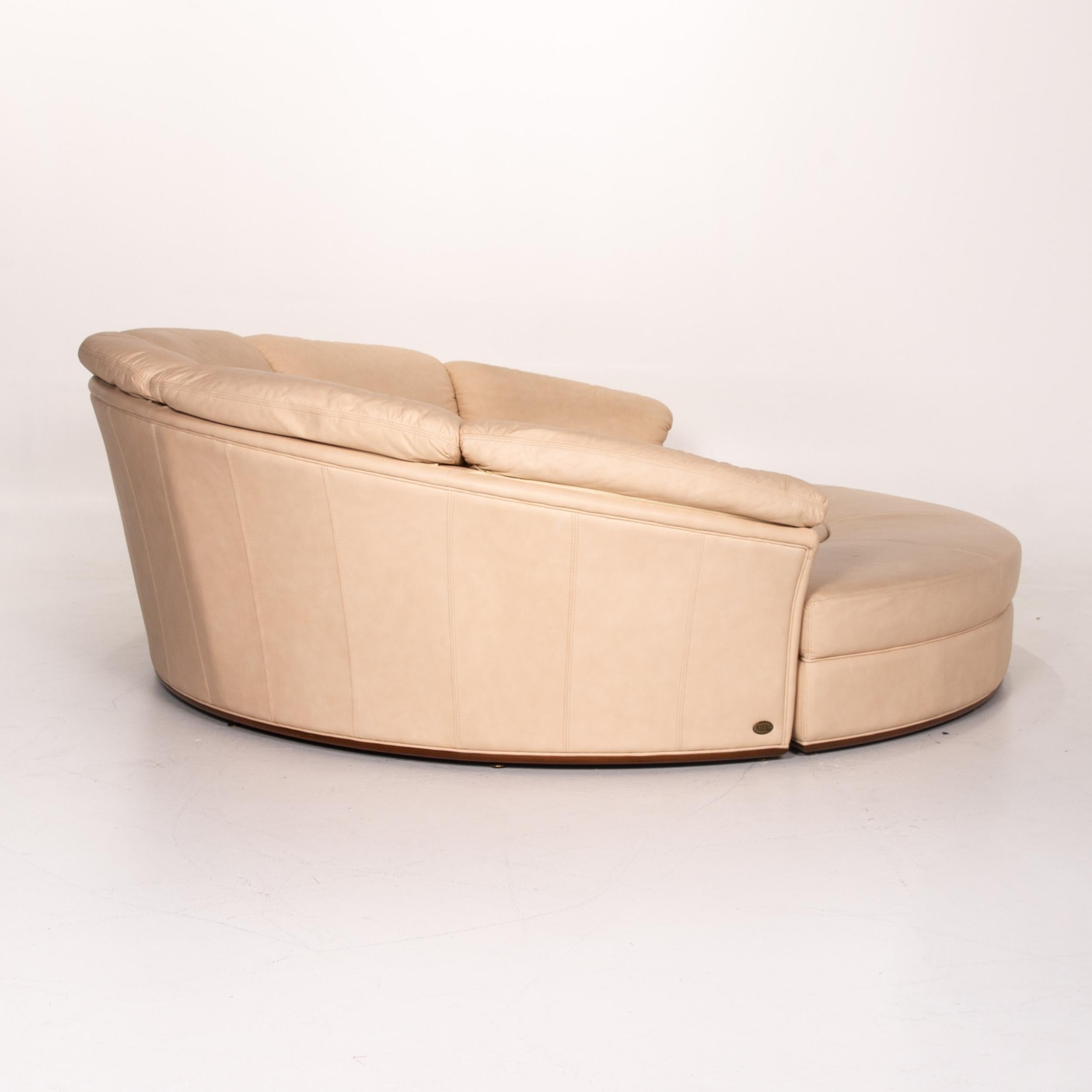 Nieri Planet Leder Eck-Sofa Beige Sofa mit rundem Holztablettbezug 3