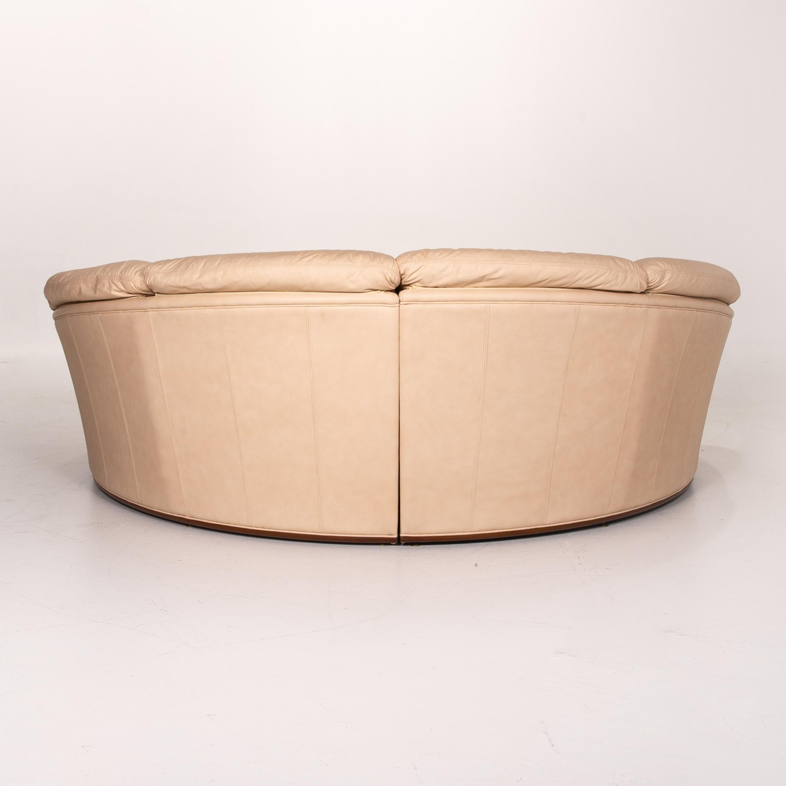 Nieri Planet Leder Eck-Sofa Beige Sofa mit rundem Holztablettbezug 4