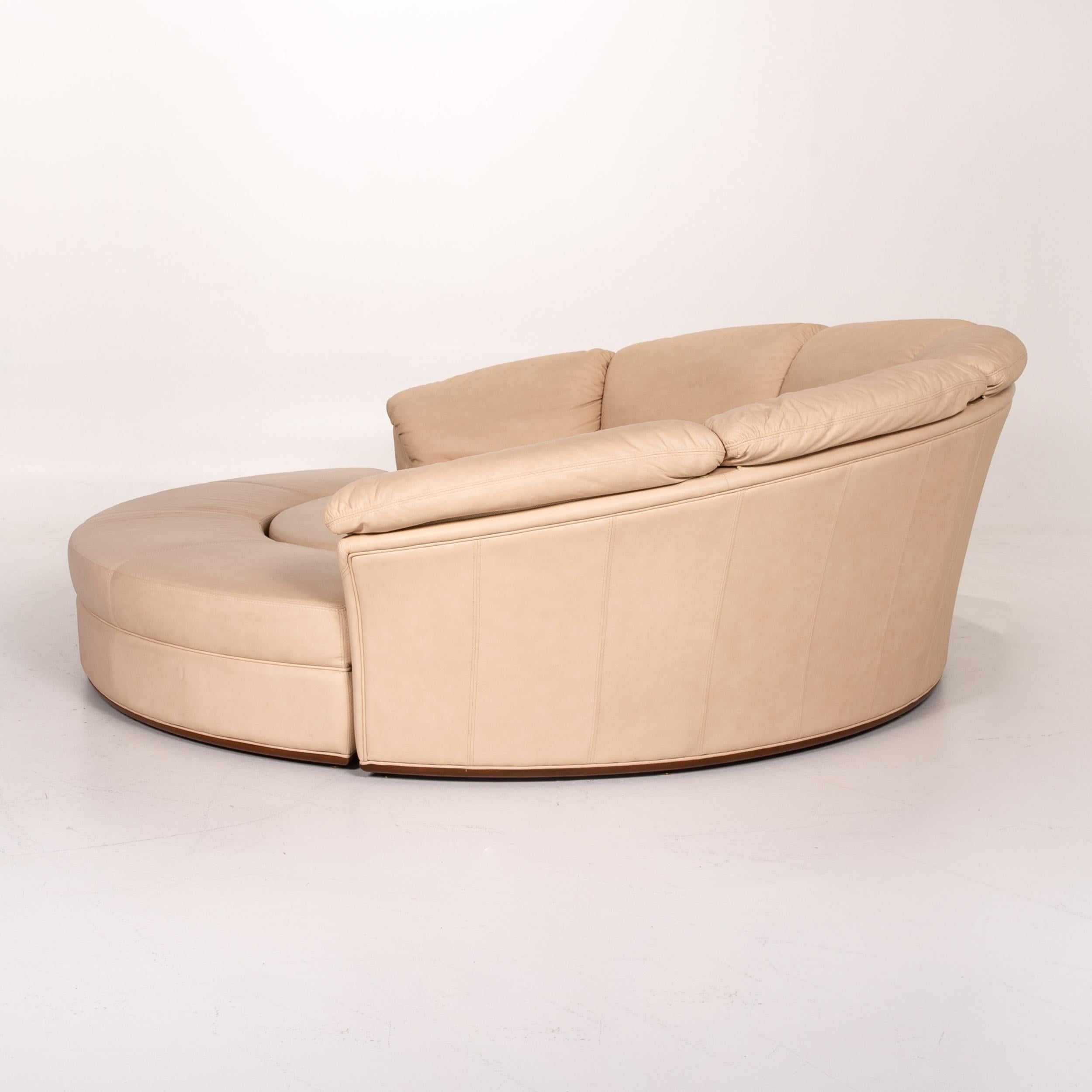 Nieri Planet Leder Eck-Sofa Beige Sofa mit rundem Holztablettbezug 5