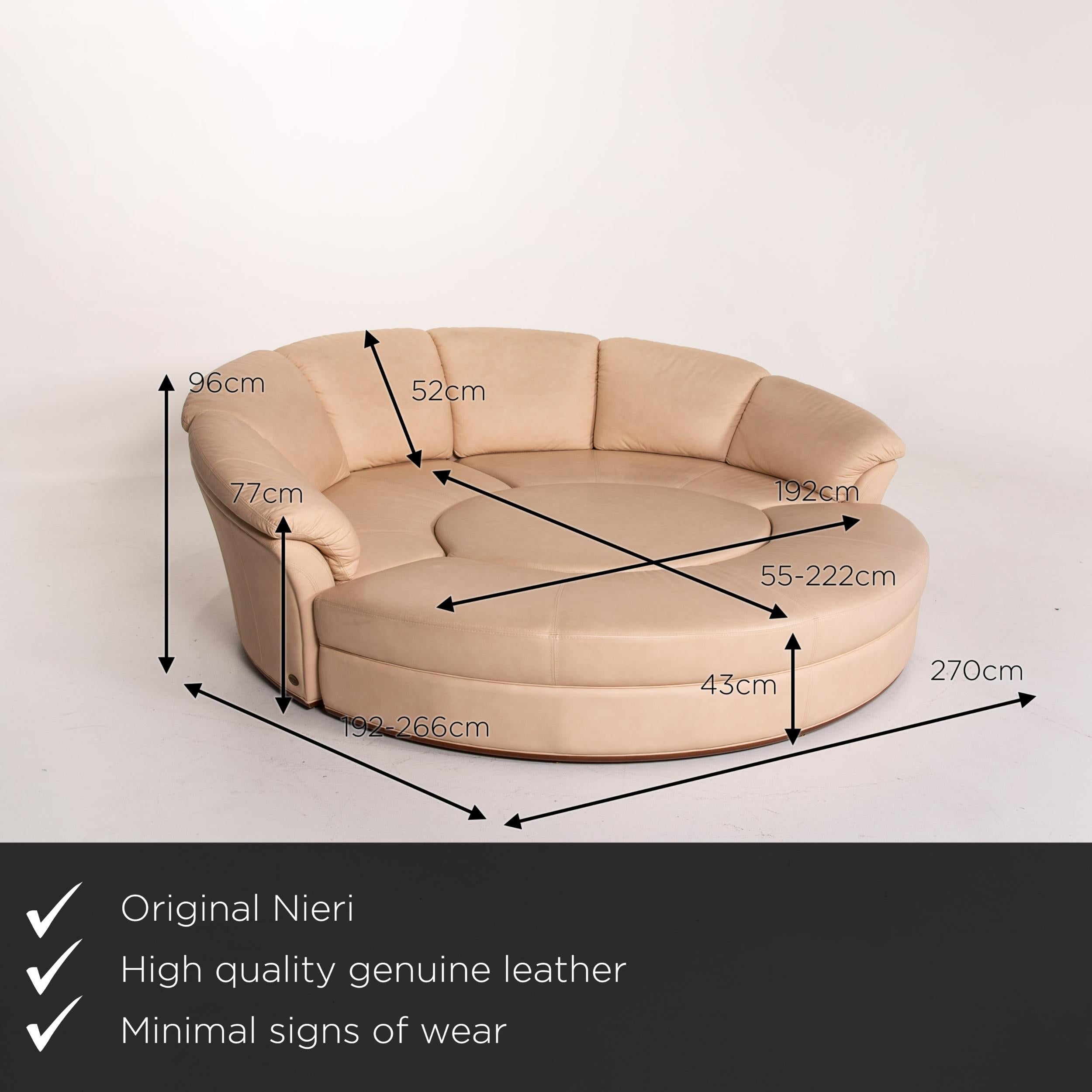 Wir präsentieren Ihnen ein Nieri Planet Leder Ecksofa beige Sofa rund umfassen hölzerne Tablett Couch.
 

 Produktabmessungen in Zentimetern:
 

Tiefe 192
Breite 270
Höhe 96
Sitzhöhe 43
Resthöhe 77
Sitztiefe 55
Sitzbreite 192
Rückenhöhe