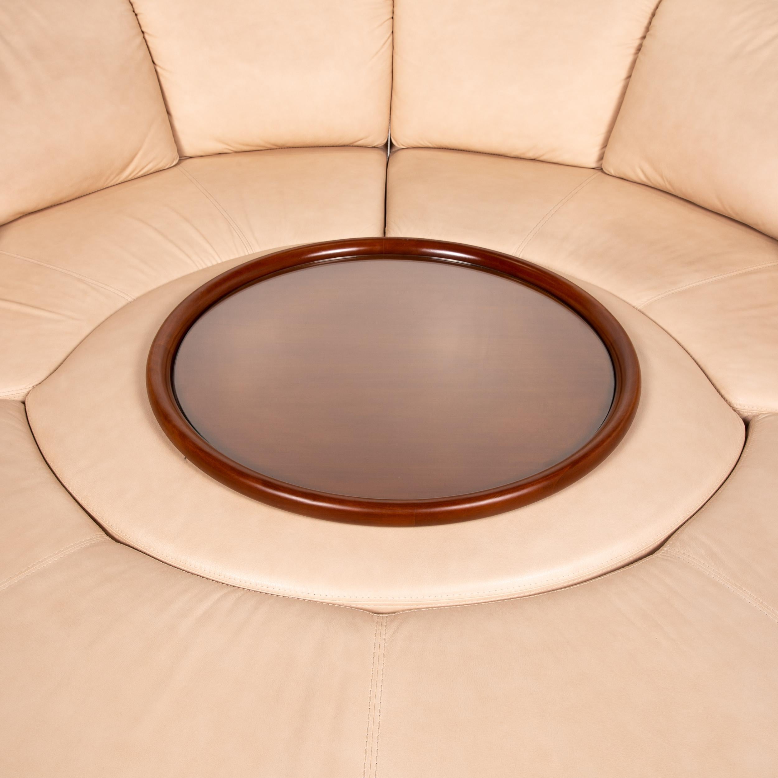Nieri Planet Leder Eck-Sofa Beige Sofa mit rundem Holztablettbezug (Moderne)
