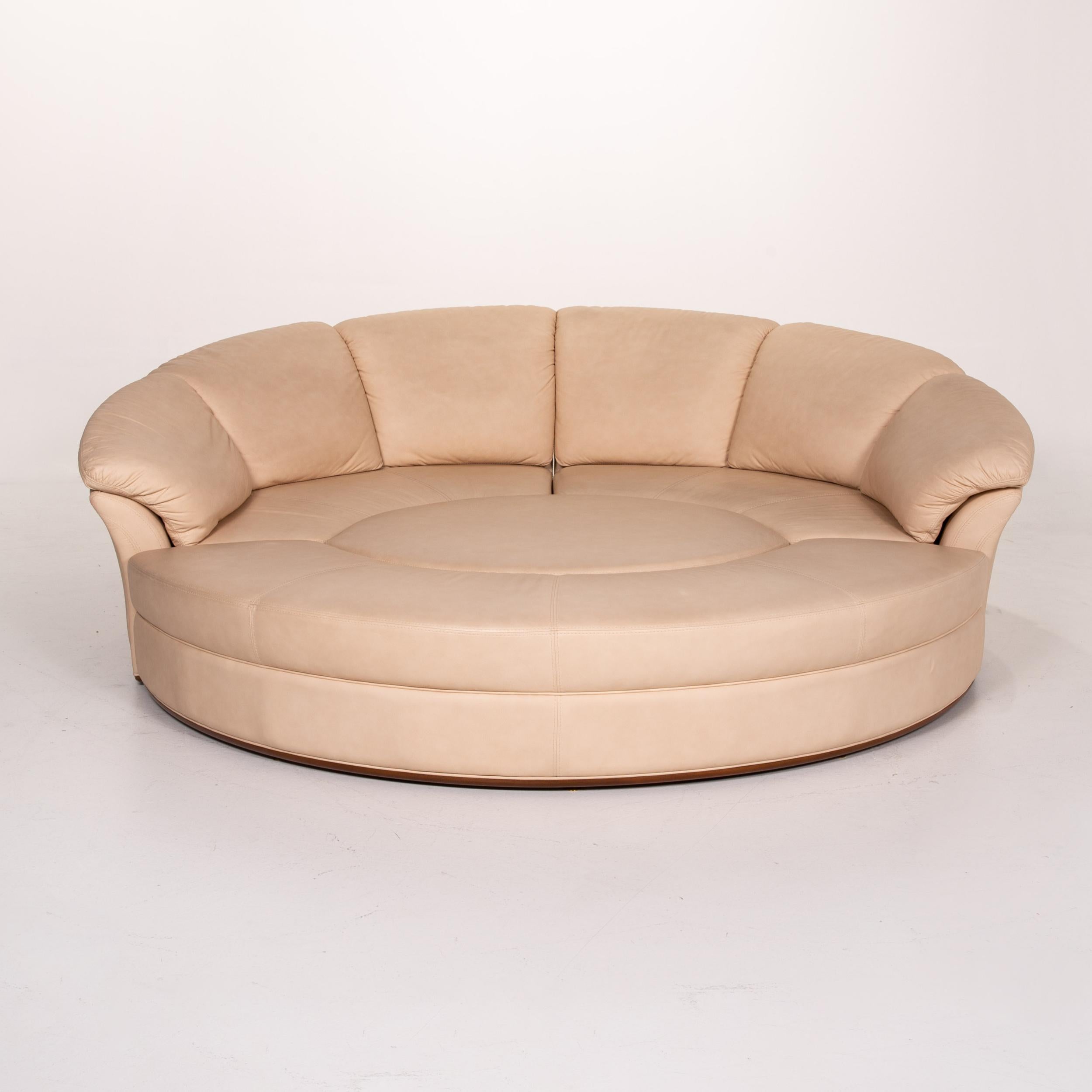 Nieri Planet Leder Eck-Sofa Beige Sofa mit rundem Holztablettbezug (21. Jahrhundert und zeitgenössisch)