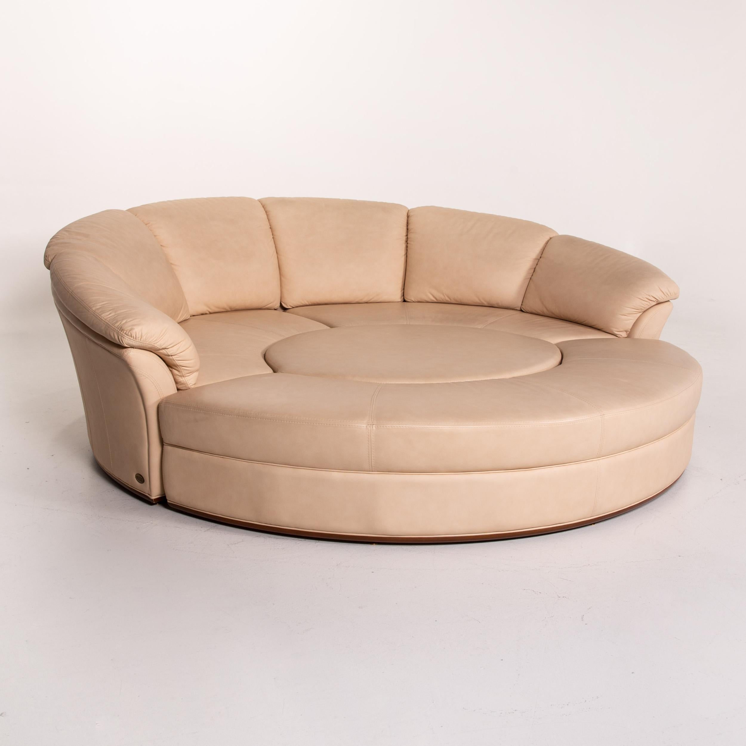 Nieri Planet Leder Eck-Sofa Beige Sofa mit rundem Holztablettbezug 1