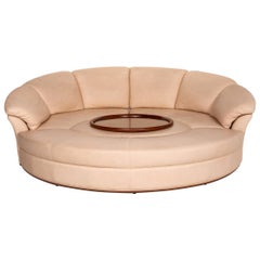 Nieri Planet Leather Corner Sofa Beige Sofa Round Include Wooden Tray Couch