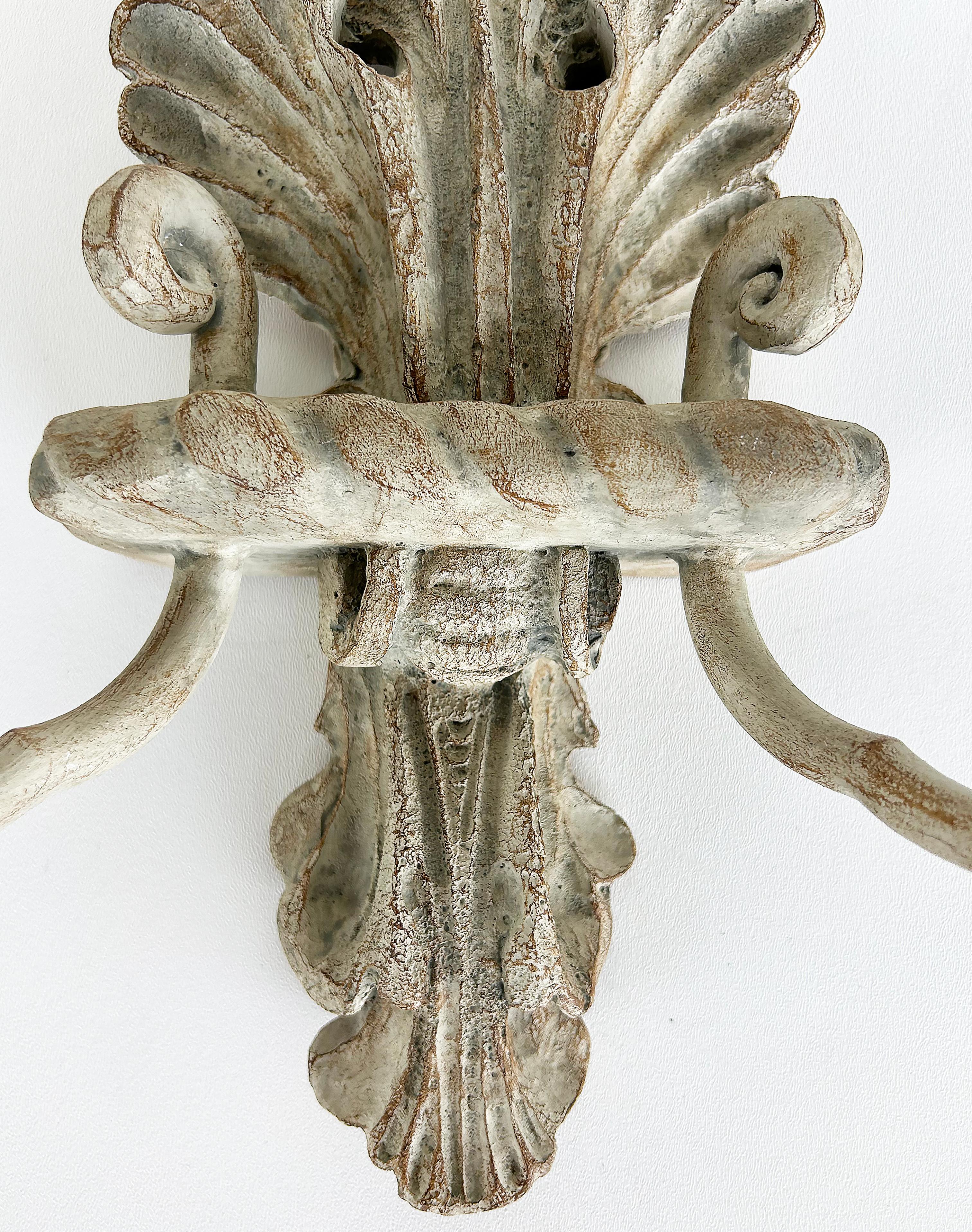 XX secolo Nierman Weeks Faux Wood Acanthus Leaf Scones for Luminaire. 2 Pairs Available in vendita
