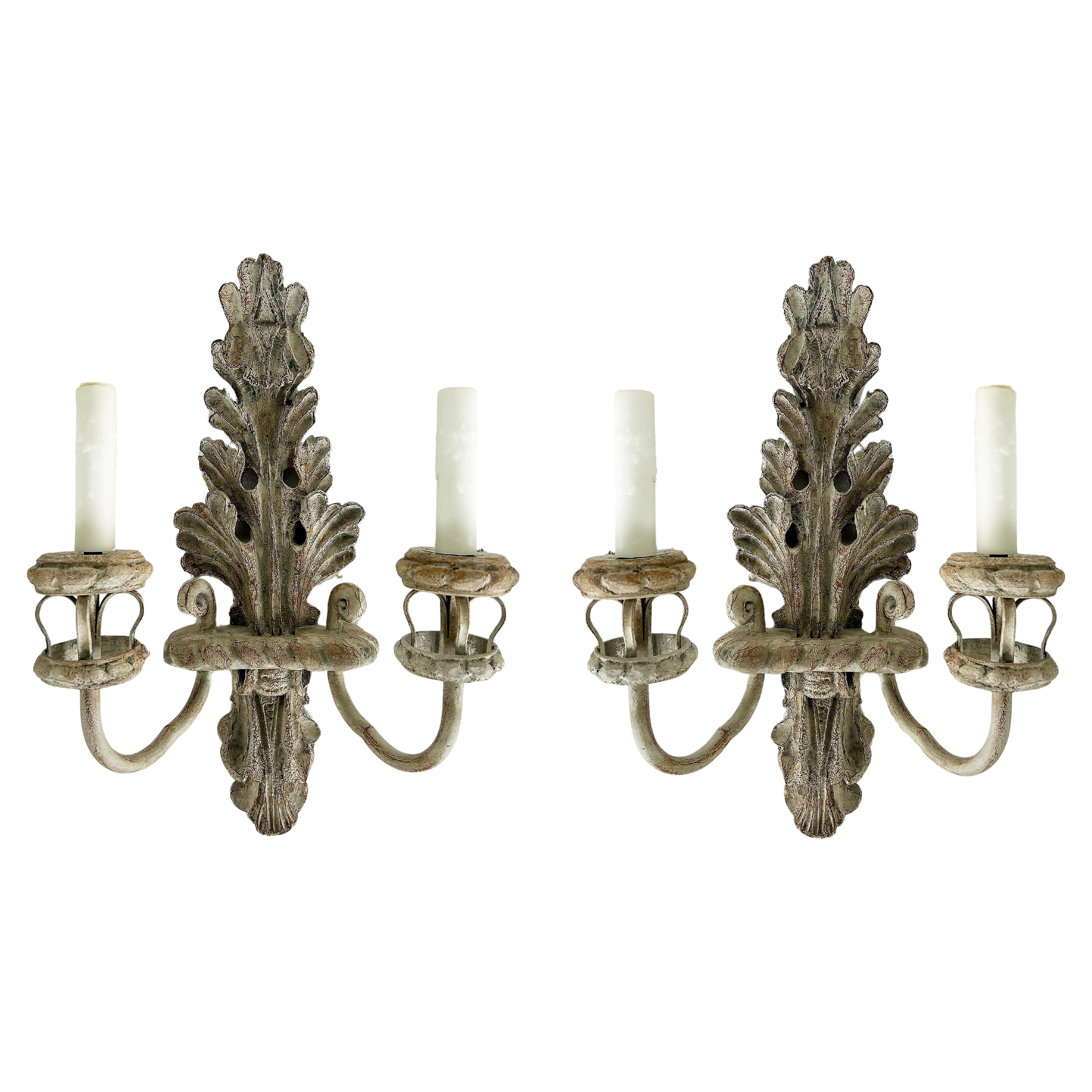 Nierman Weeks Faux Wood Acanthus Leaf Scones for Luminaire. 2 Pairs Available in vendita