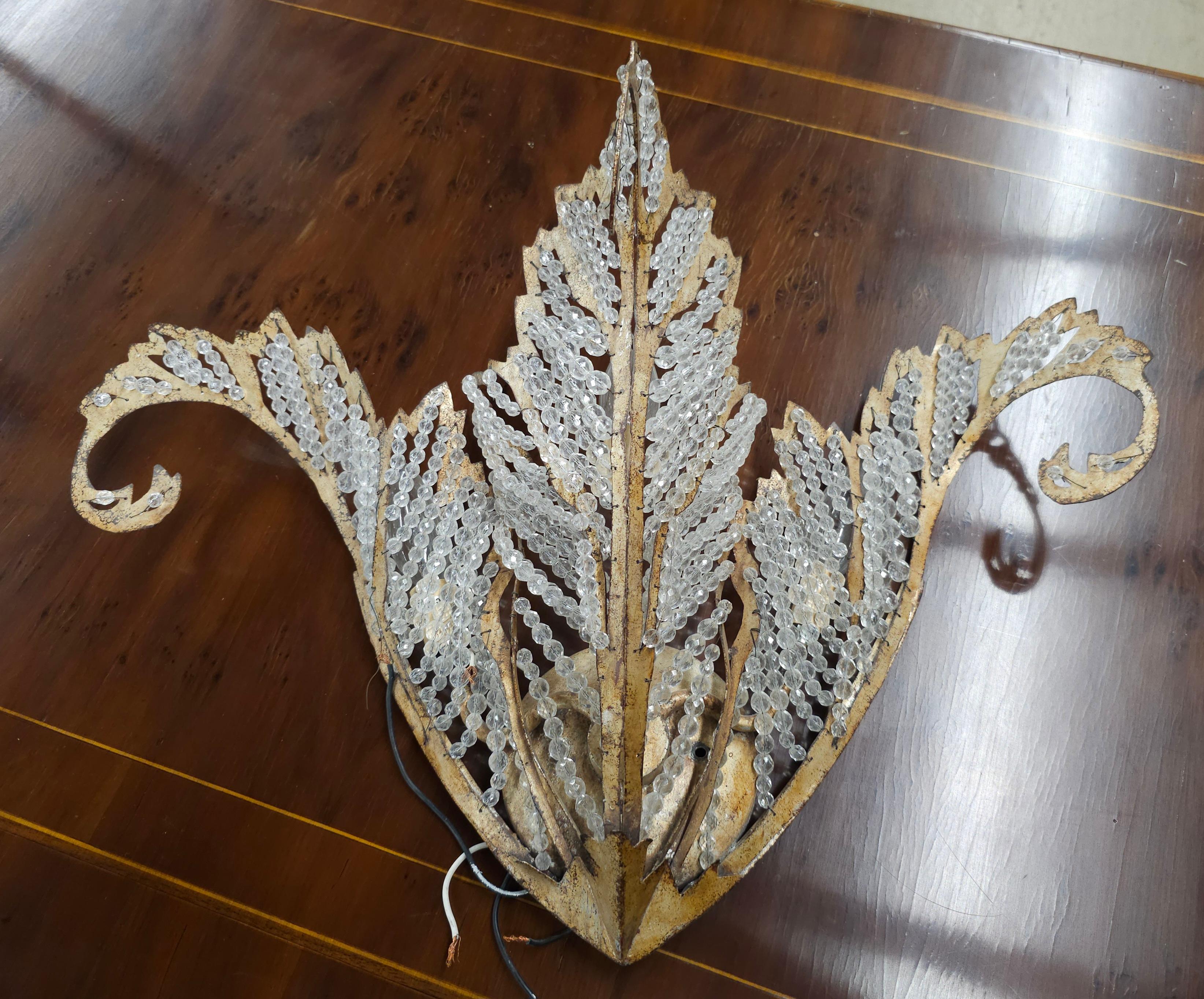 Niermann Weeks Biarritz Crystal and rustic Gilt Metal Wall Sconce. Measures 23