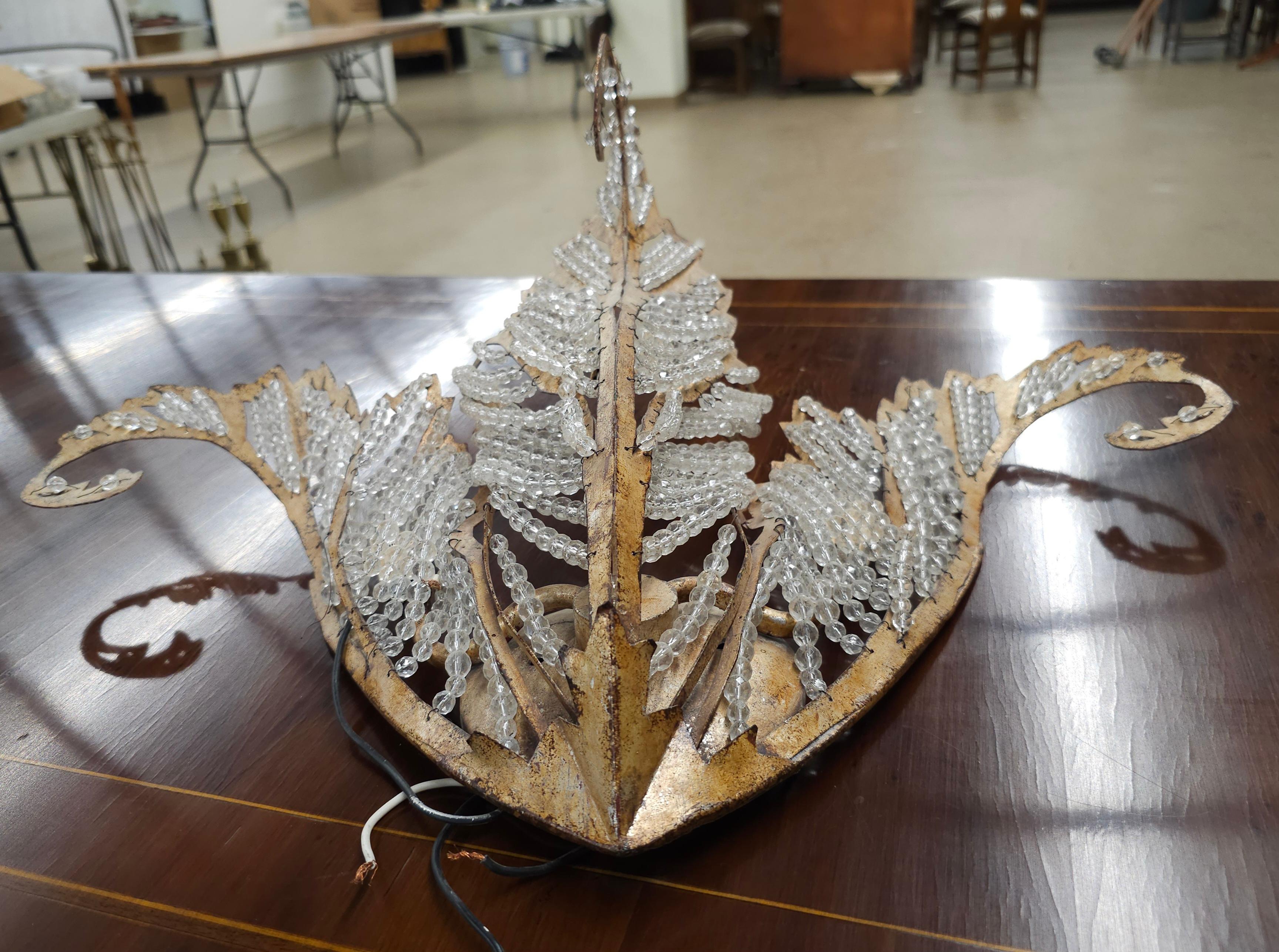 American Niermann Weeks 'Biarritz' Crystal and Rustic Gilt Metal Wall Sconce For Sale