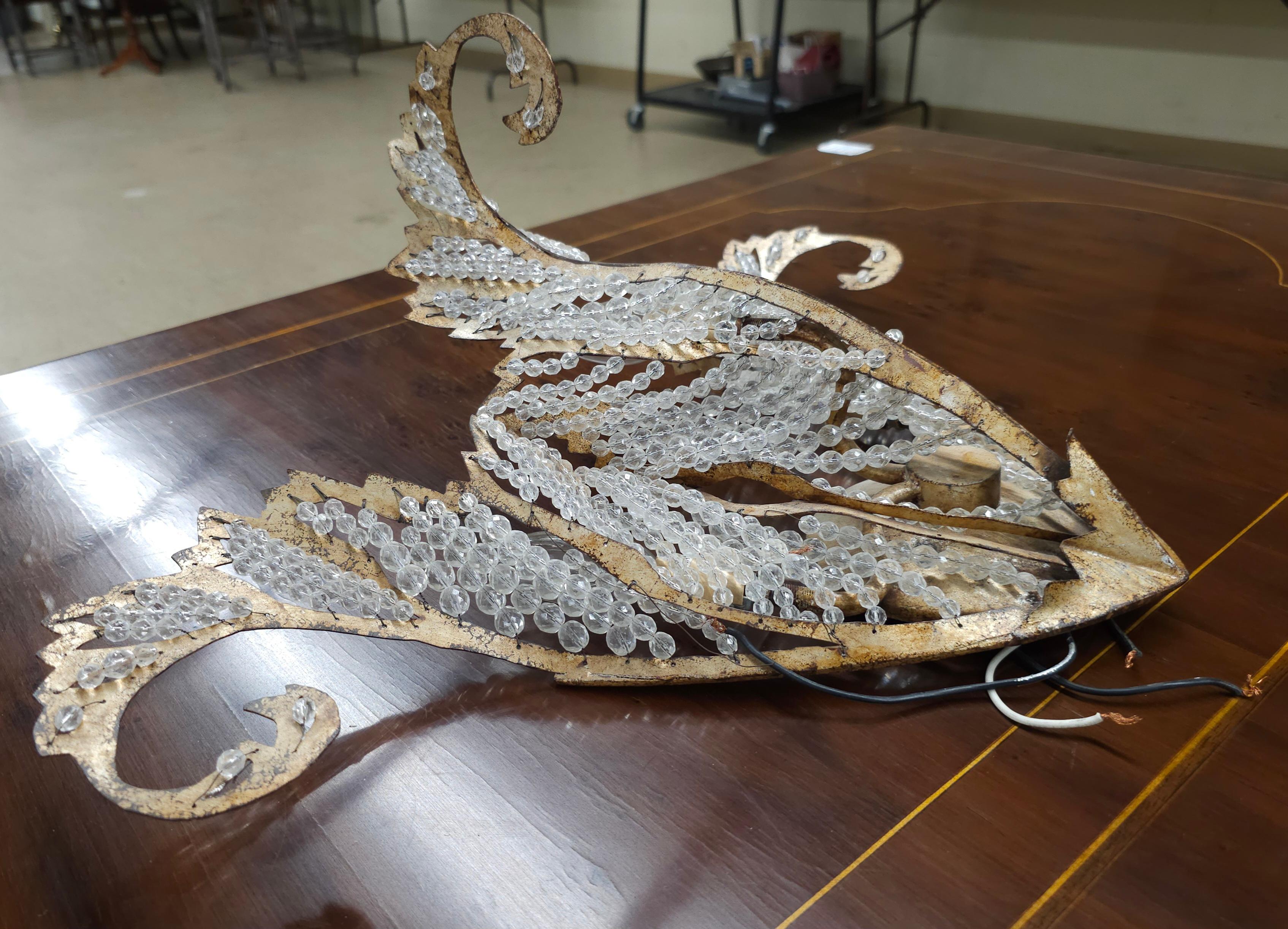 Niermann Weeks 'Biarritz' Crystal and Rustic Gilt Metal Wall Sconce In Good Condition For Sale In Germantown, MD