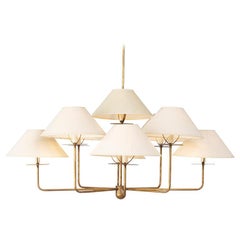 Niermann Weeks Capucine 9-Light Gold Leaf Chandelier with Linen Shades