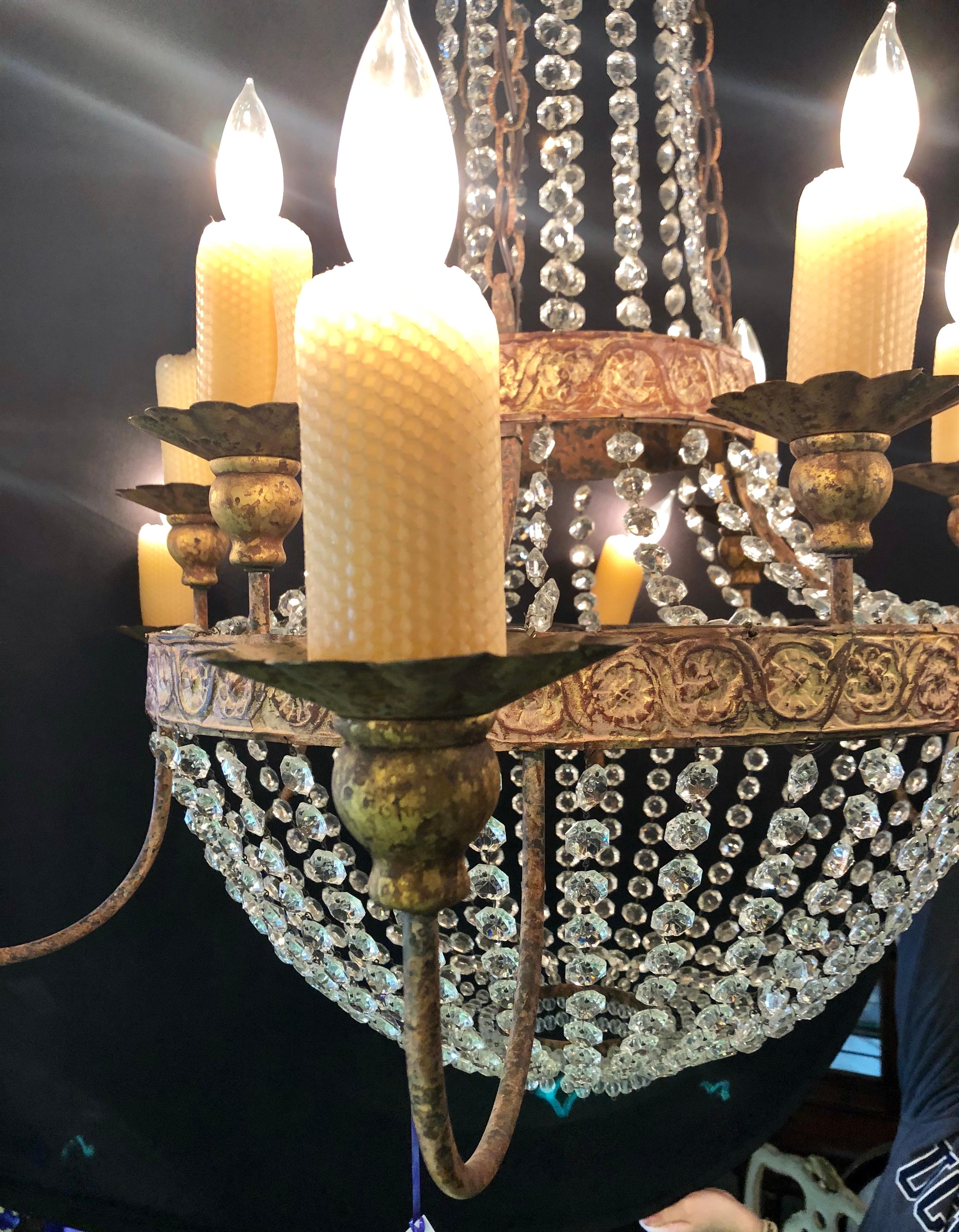 Neoclassical Niermann Weeks Crystal and Bronze Campaign Chandelier Having 12 Lights