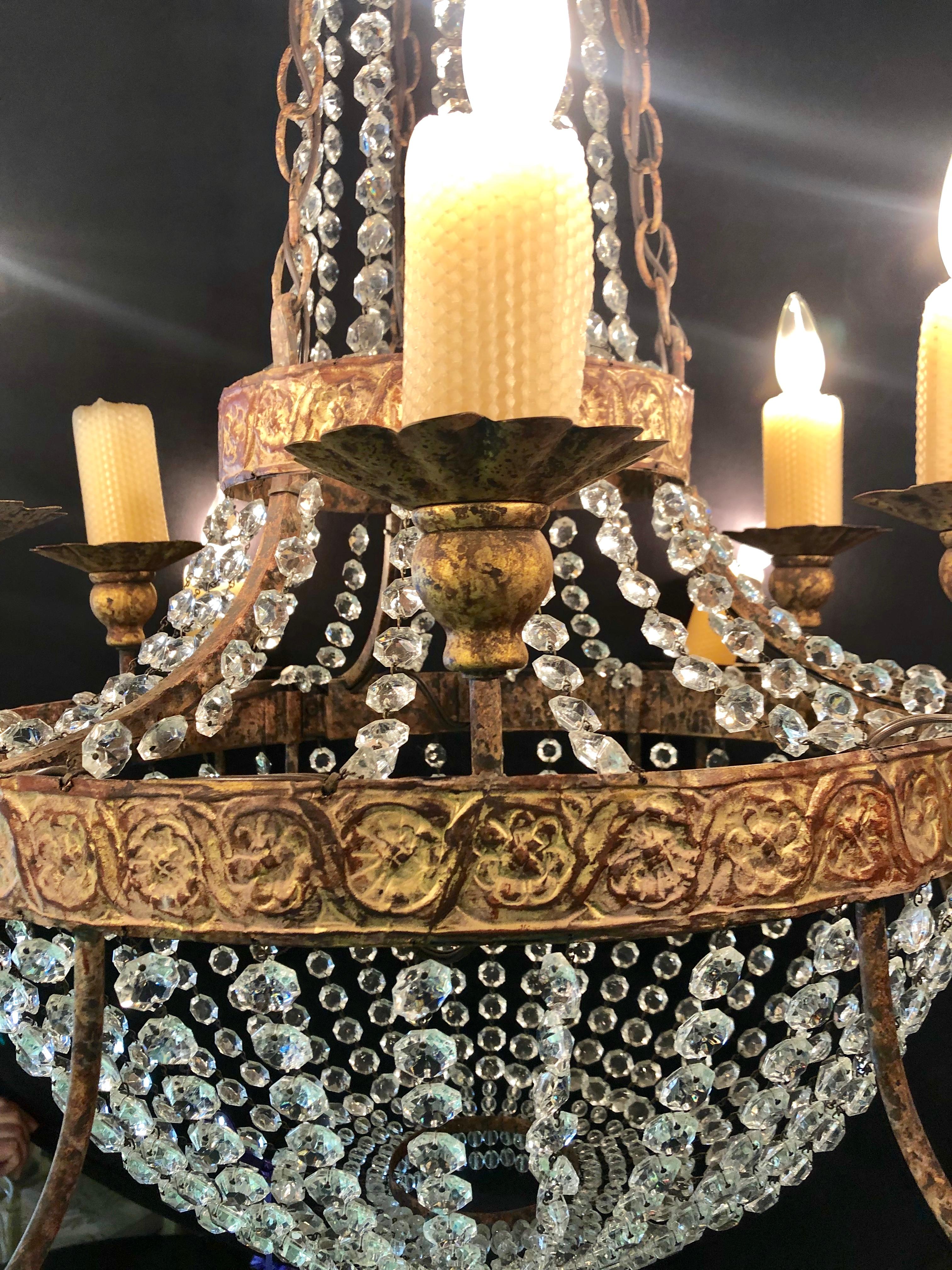 Niermann Weeks Crystal and Bronze Campaign Chandelier Having 12 Lights In Good Condition In Stamford, CT