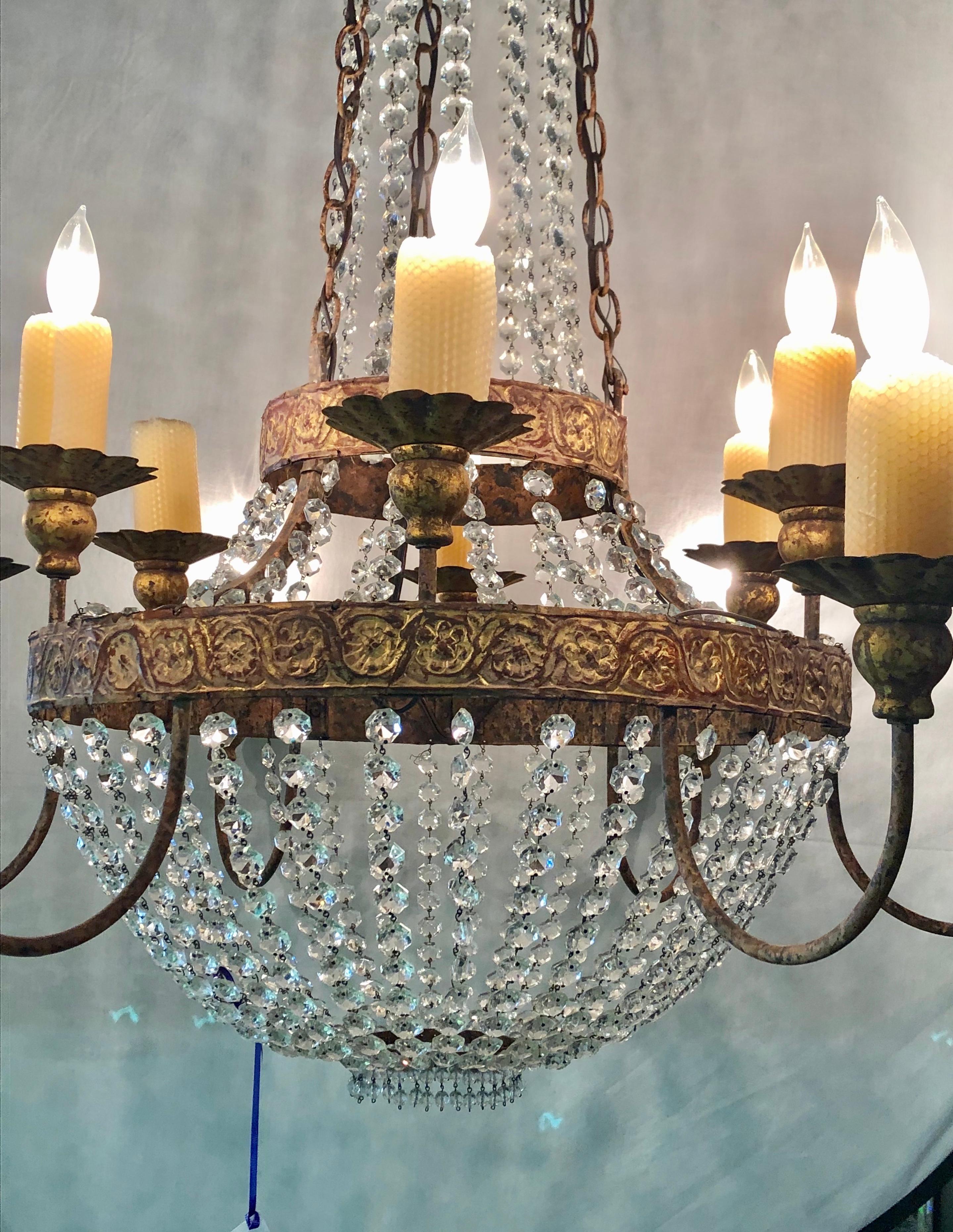 Metal Niermann Weeks Crystal and Bronze Campaign Chandelier Having 12 Lights