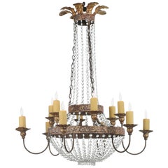 Niermann Weeks Crystal and Bronze Campaign Chandelier Having 12 Lights