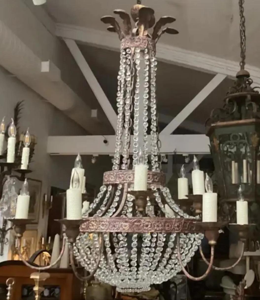 Lustre Niermann Weeks à 12 feux en cristal et fer forgé Bon état - En vente à LOS ANGELES, CA