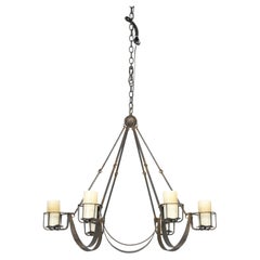Niermann Weeks Hand Wrought Iron 6-Light Chandelier with an Aged Patination