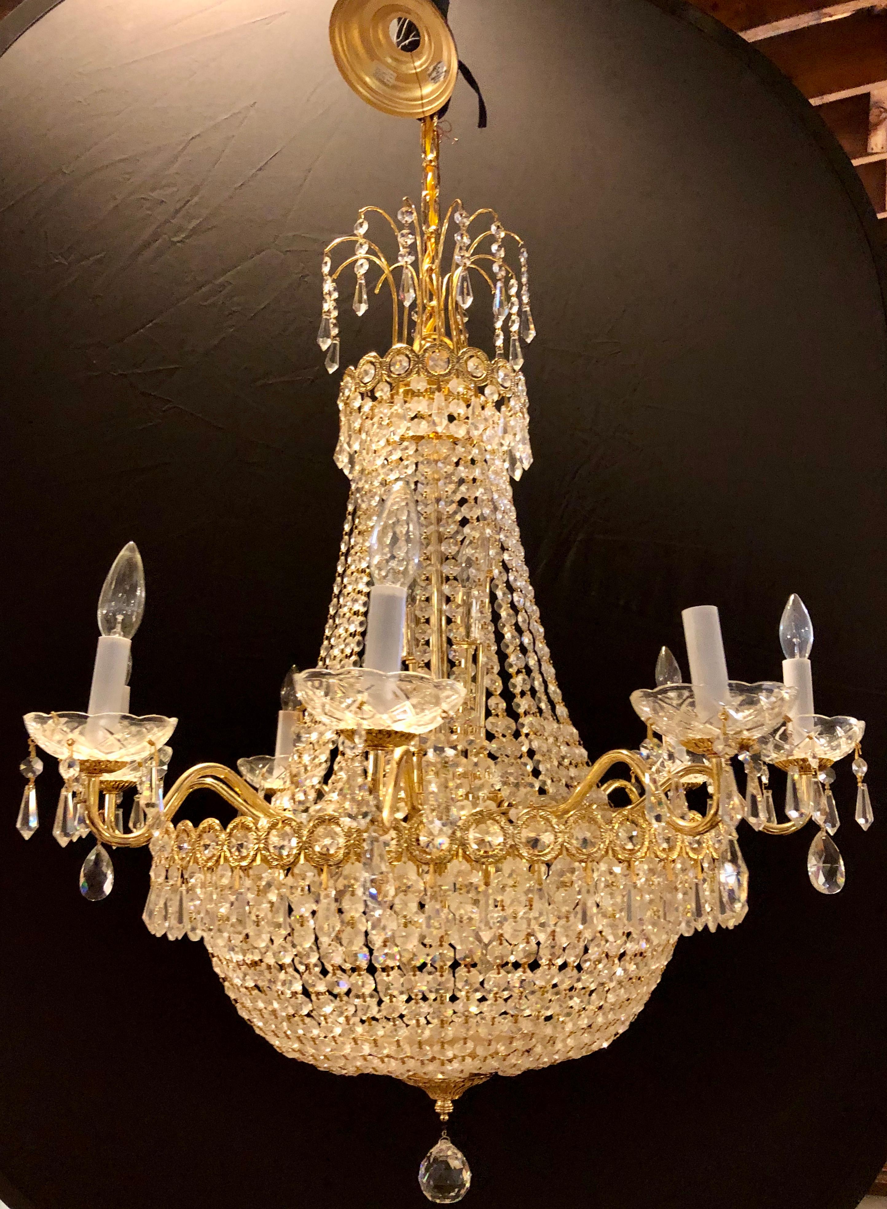 20th Century Niermann Weeks Hollywood Regency Chandelier, Bronze and Crystal Draping Crystal