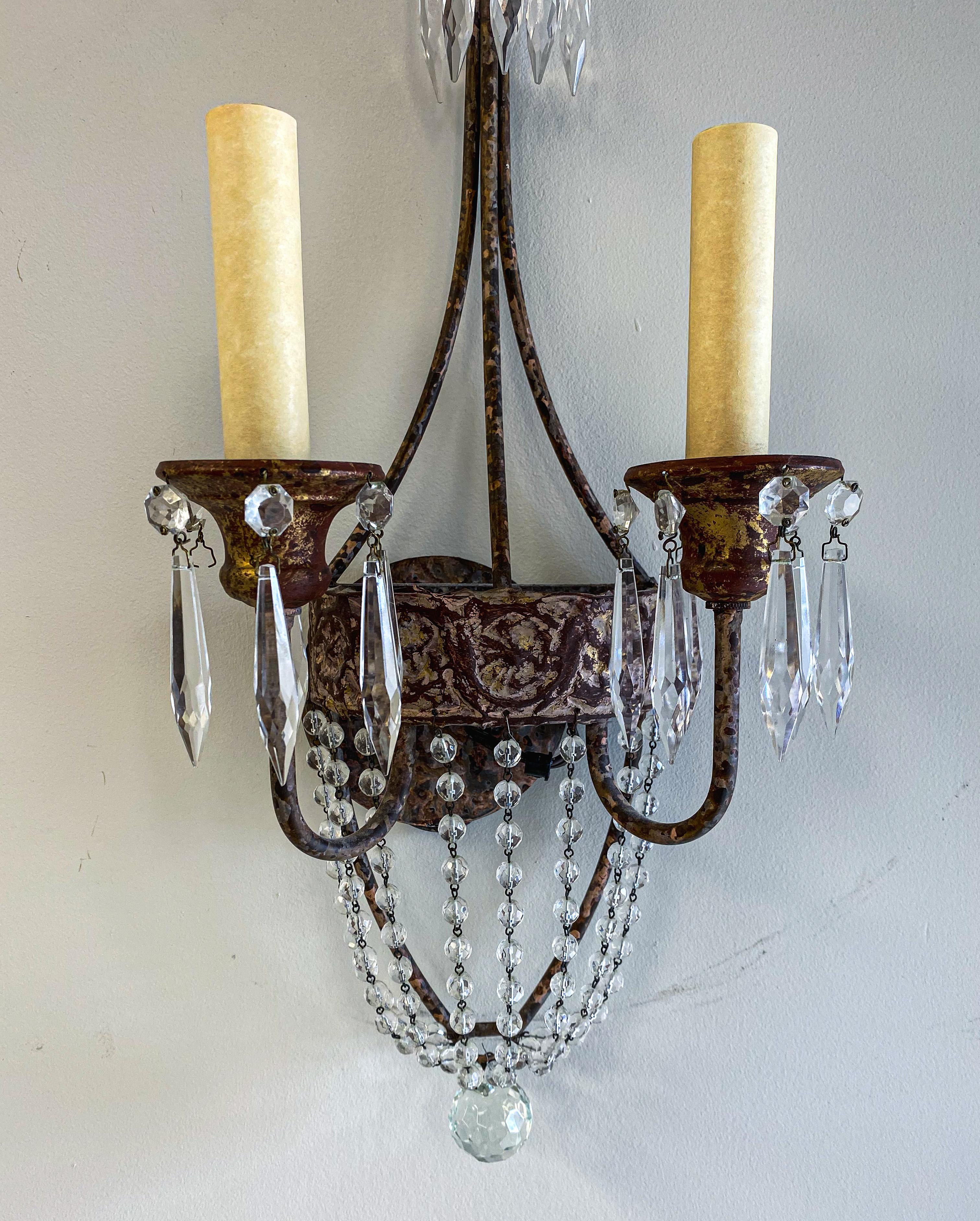 Niermann Weeks Italian Style Neapolitan Wall sconce, a Pair  In Good Condition For Sale In Plainview, NY