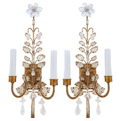 Niermann Weeks Rock Crystal Wall Sconces, Bagues Manner, Pair