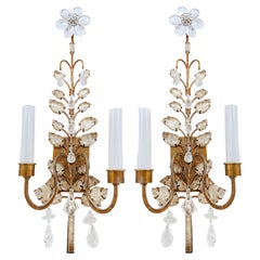 Niermann Weeks Rock Crystal Wall Sconces, Bagues Manner, Pair