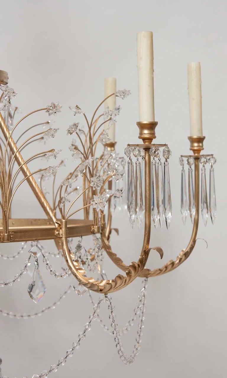 Gold leaf eight-arm crystal chandelier by Niermann Weeks in European style.