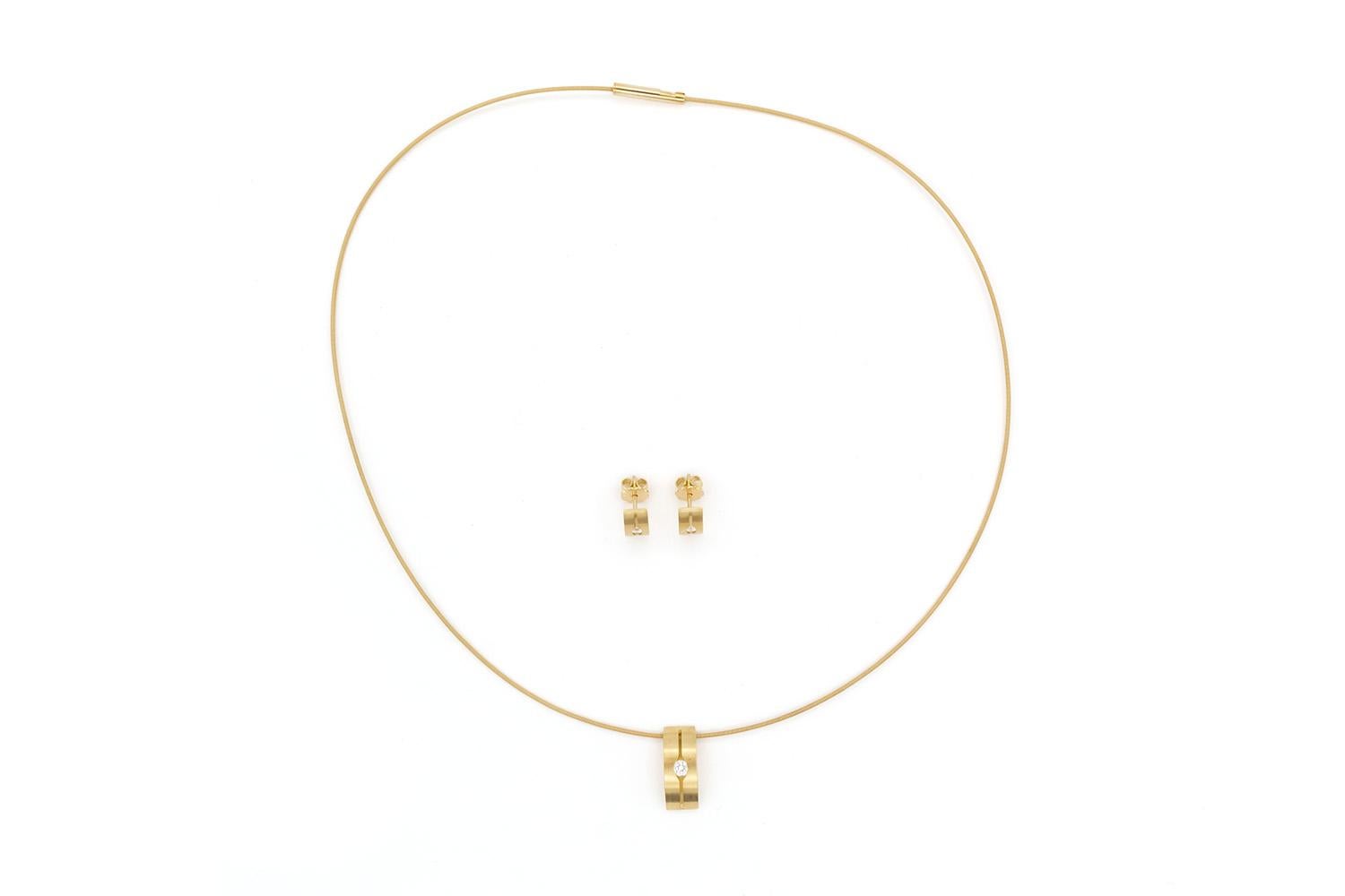 Niessing 18K Yellow Gold & Diamond Earring & Halsreif Cable Necklace Set 7