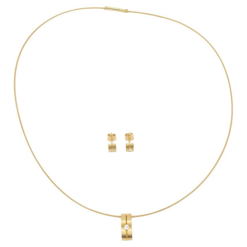 Niessing 18K Yellow Gold & Diamond Earring & Halsreif Cable Necklace Set