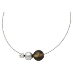 Niessing Diamond Smokey Quartz Platinum Sphere Chord Collar Necklace