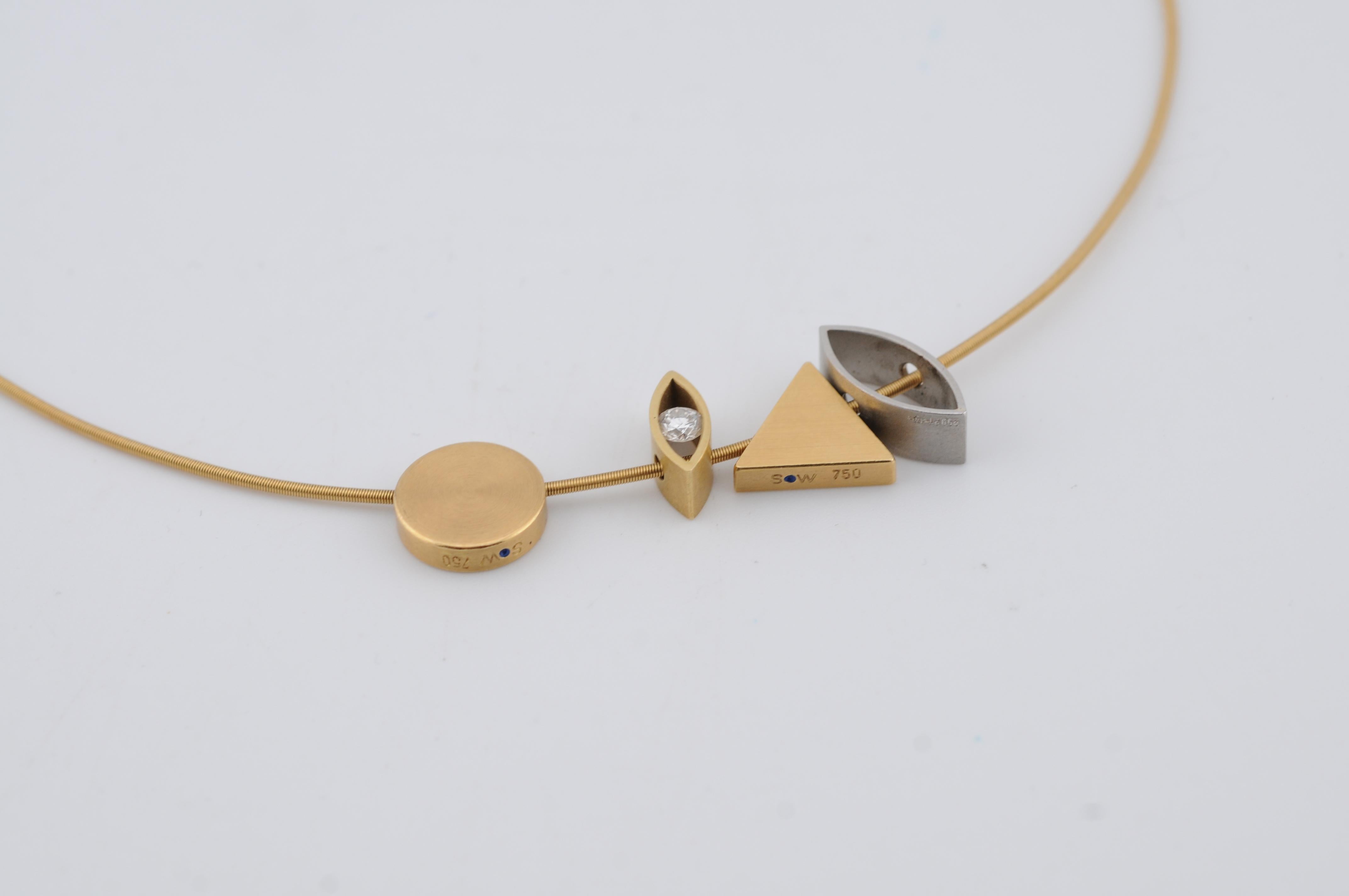 Aesthetic Movement Niessing Wire Necklace 18K with Platinum Pendant Set 4 Interchangeable Pendant For Sale