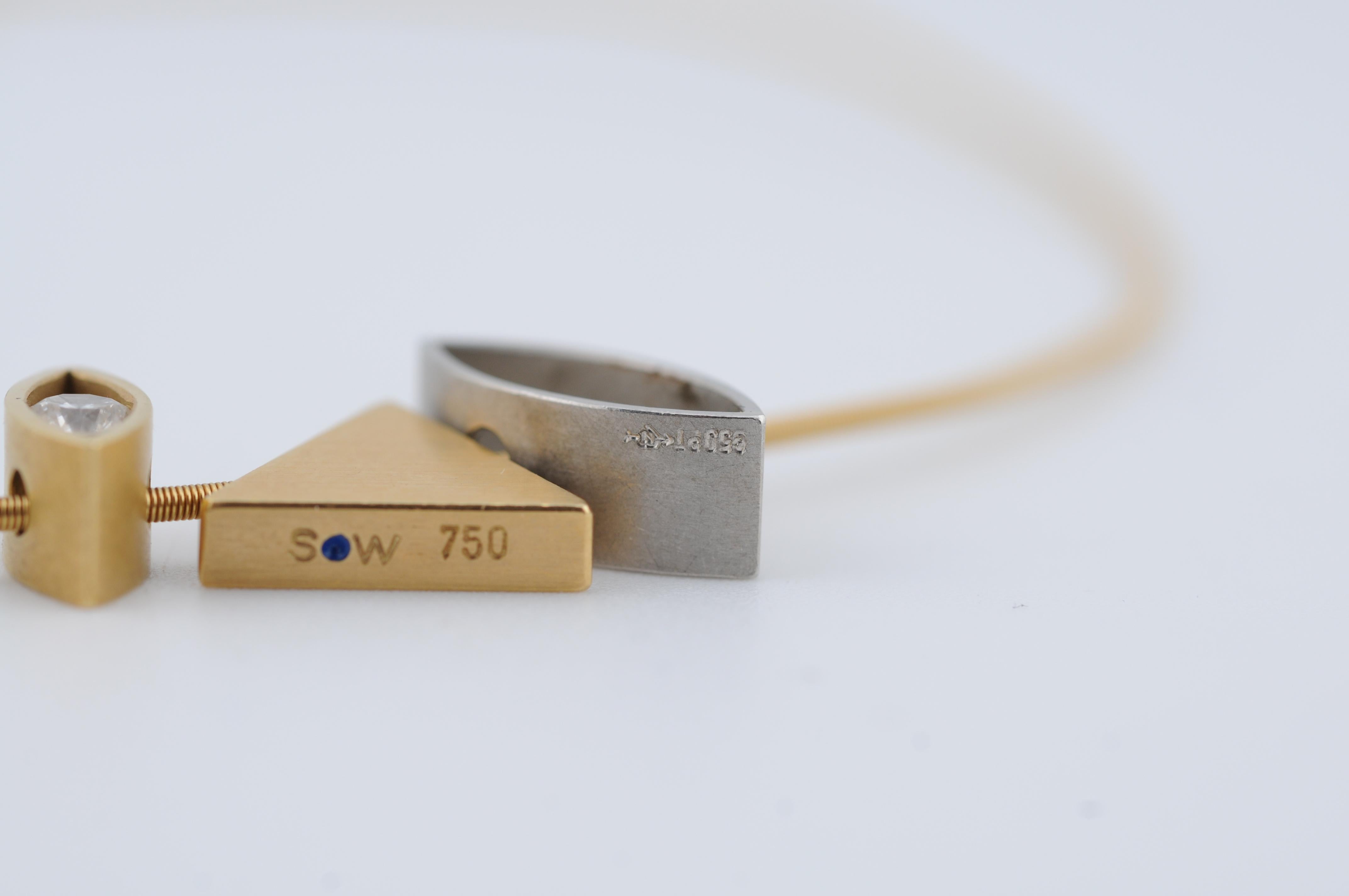 Women's or Men's Niessing Wire Necklace 18K with Platinum Pendant Set 4 Interchangeable Pendant For Sale