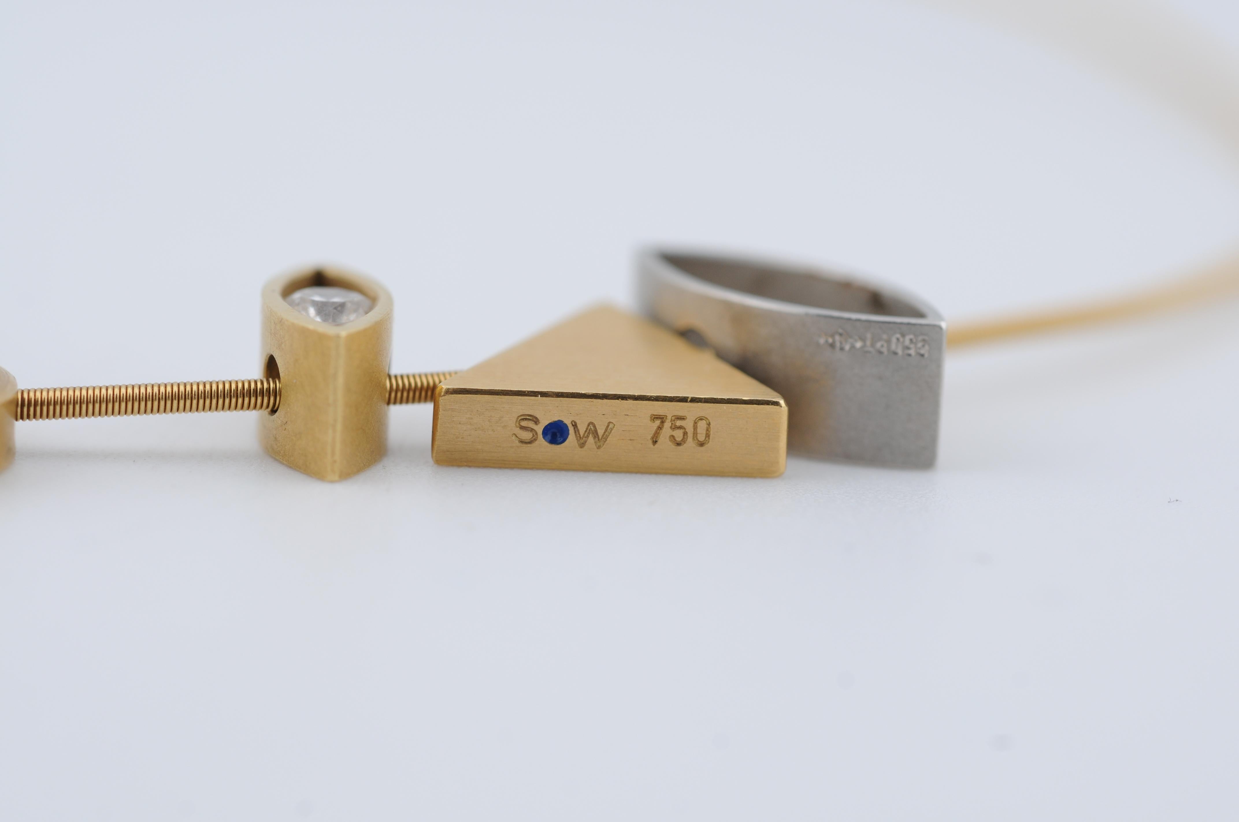 Niessing Wire Necklace 18K with Platinum Pendant Set 4 Interchangeable Pendant For Sale 1