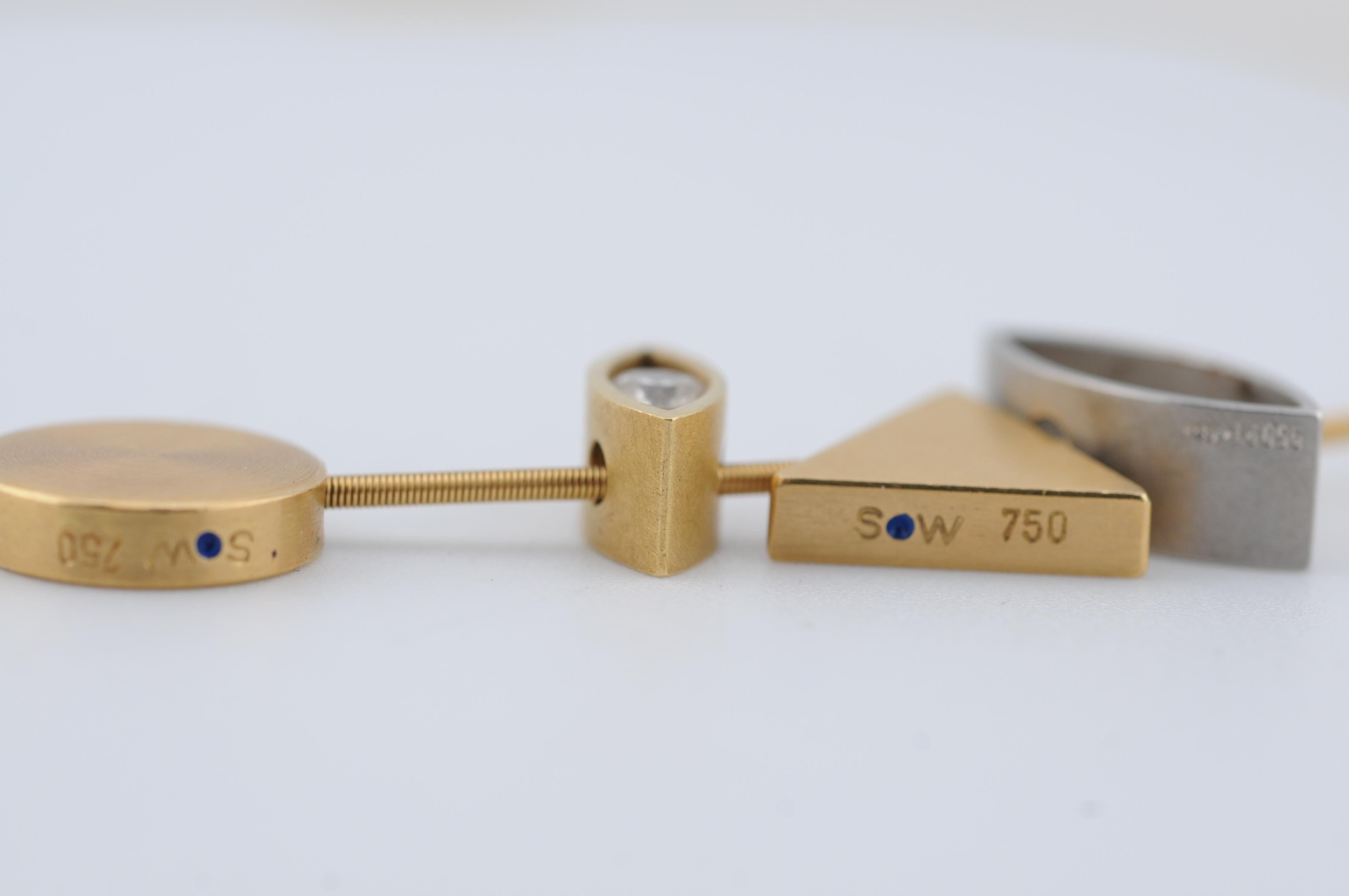 Niessing Wire Necklace 18K with Platinum Pendant Set 4 Interchangeable Pendant For Sale 2