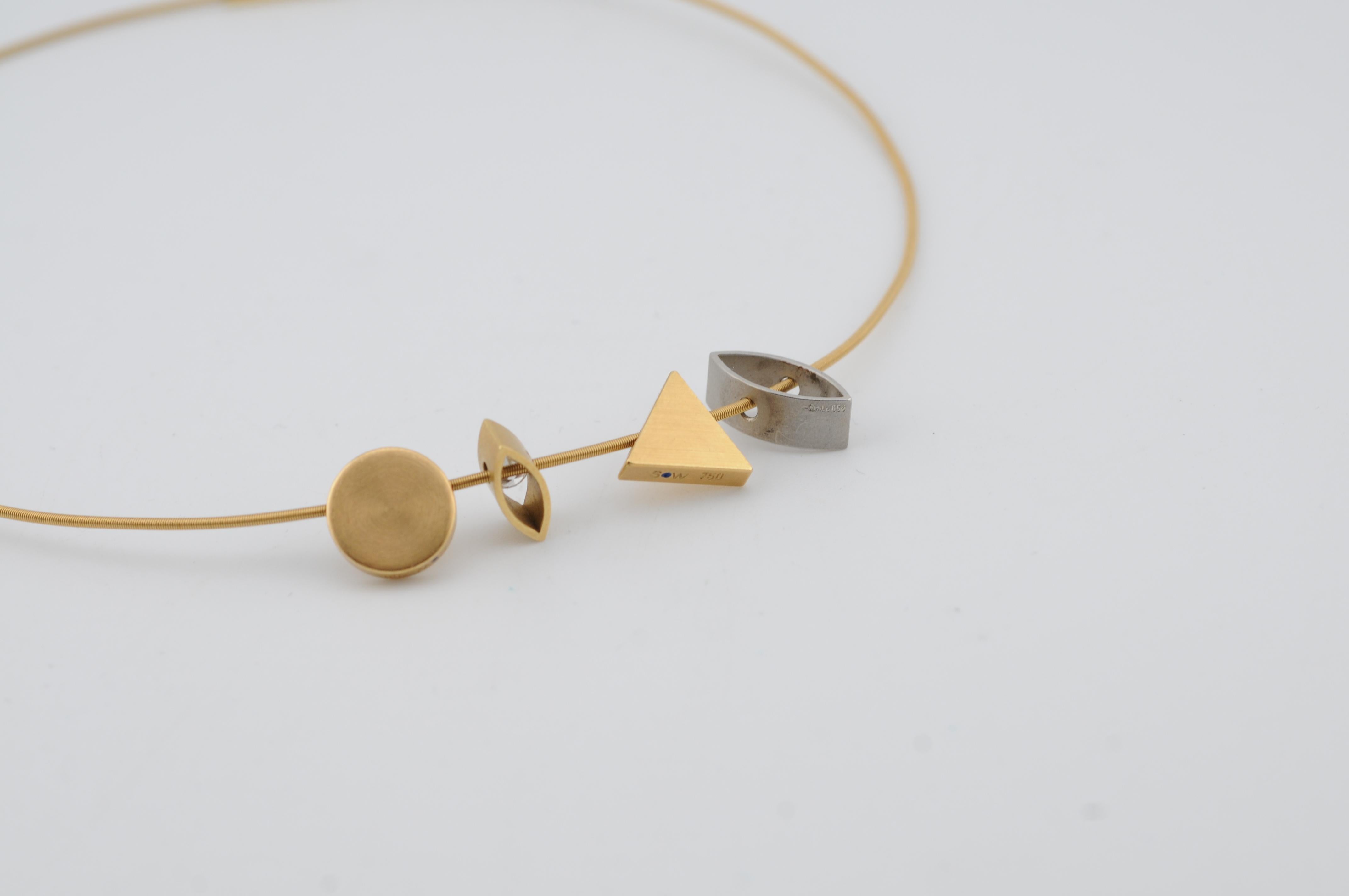 Niessing Wire Necklace 18K with Platinum Pendant Set 4 Interchangeable Pendant For Sale 4