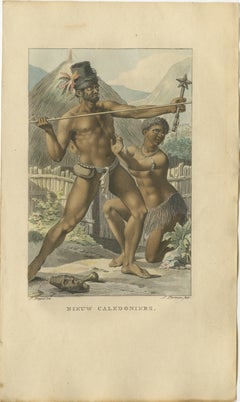 Nieuw Caledoniers – Antique Hand-Colored Ethnographic Engraving (1800s)