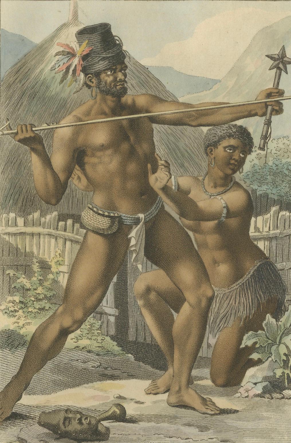 Nieuw Caledoniers – Antique Hand-Colored Ethnographic Engraving (1800s)