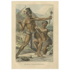 Nieuw Caledoniers – Antique Hand-Colored Ethnographic Engraving (1800s)