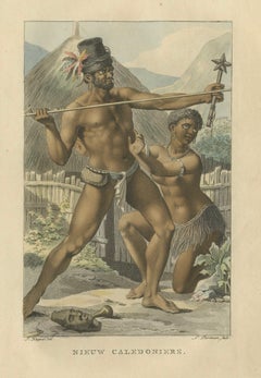 Nieuw Caledoniers – Antique Hand-Colored Ethnographic Engraving (1800s)